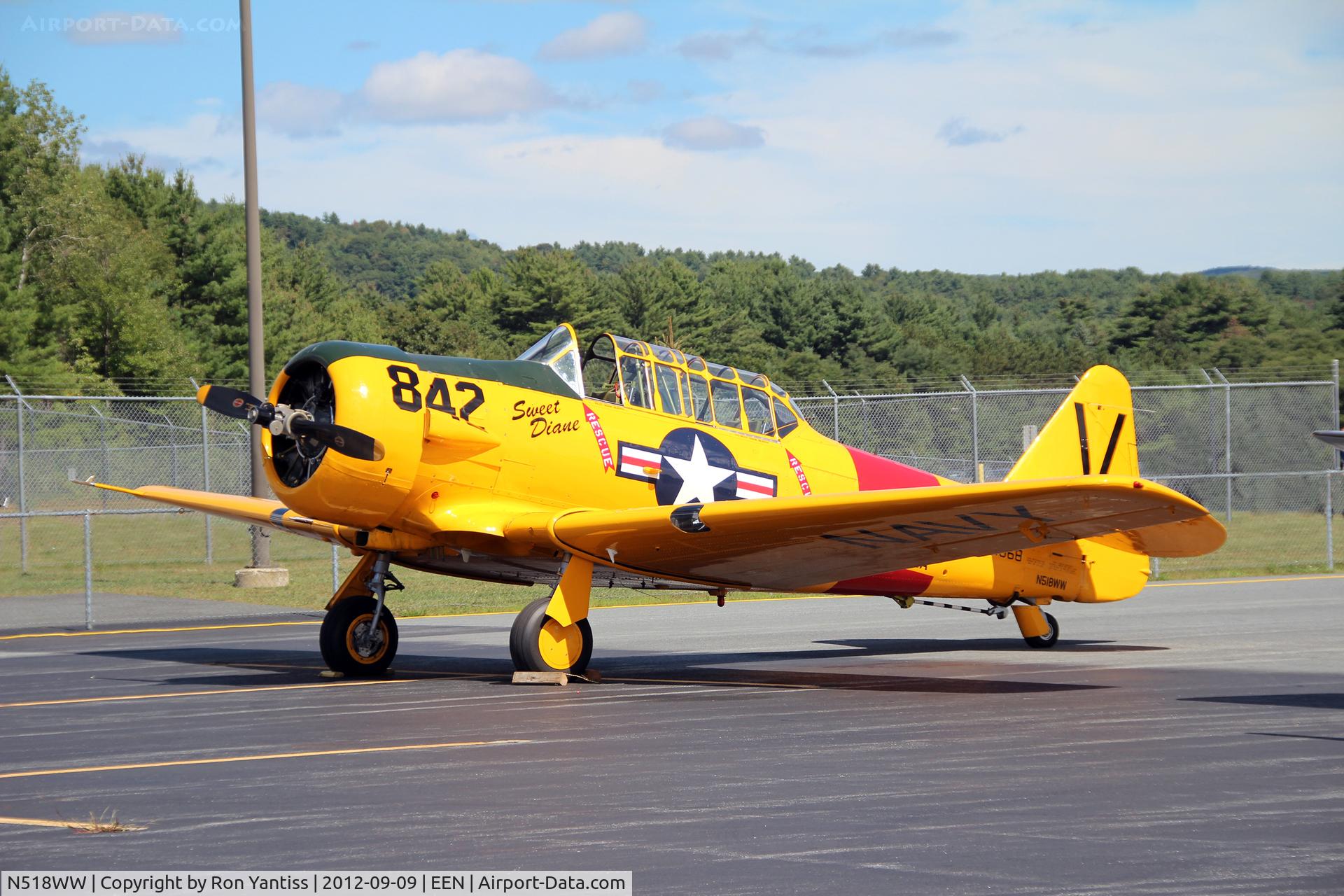 N518WW, North American SNJ-5C Texan Texan C/N 88-14866, Parked at the terminal, Dillant-Hopkins Airport, Keene, NH