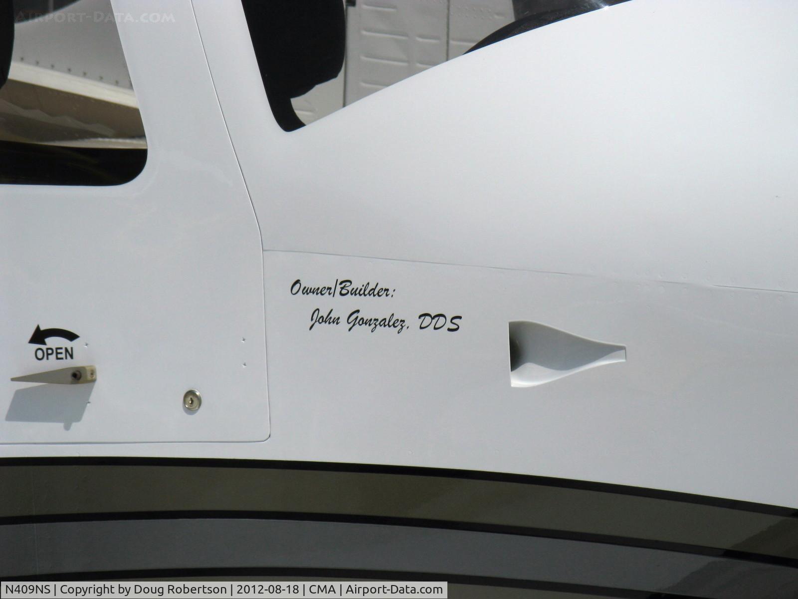N409NS, 2012 Vans RV-10 C/N 40409, 2012 Gonzalez VAN's RV-10A 'Ninja', Aero Sport IO-540-D4A5 260 Hp