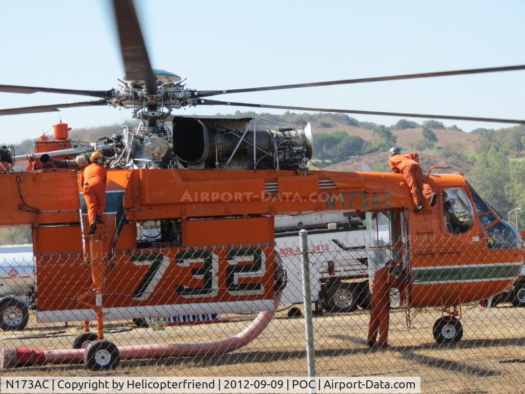 N173AC, 1967 Sikorsky S-64E C/N 64015, Mechanics checking front and rear of engines, while rotors turning, prior to take off