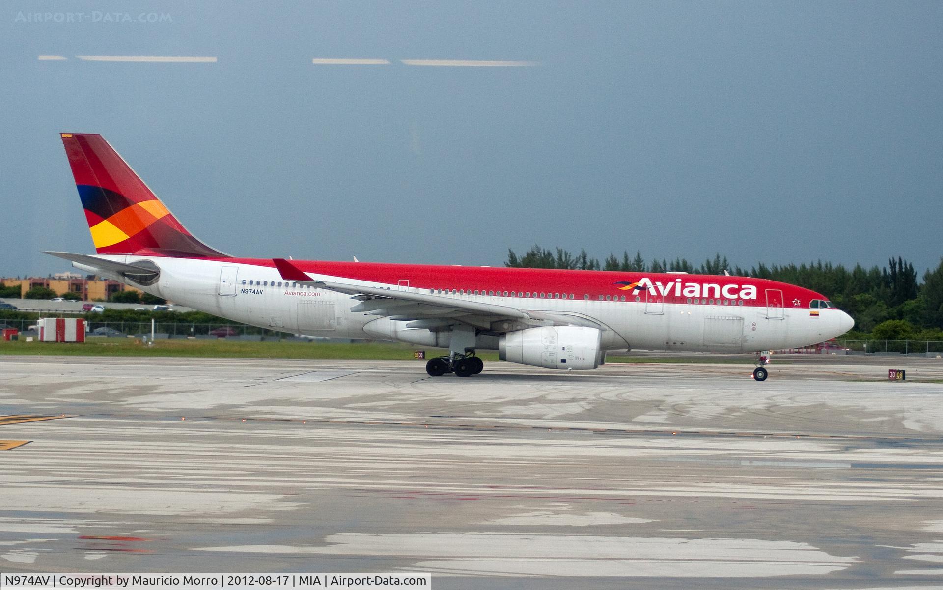 N974AV, 2011 Airbus A330-243 C/N 1208, Avianca A330 taxiing for take off at MIA