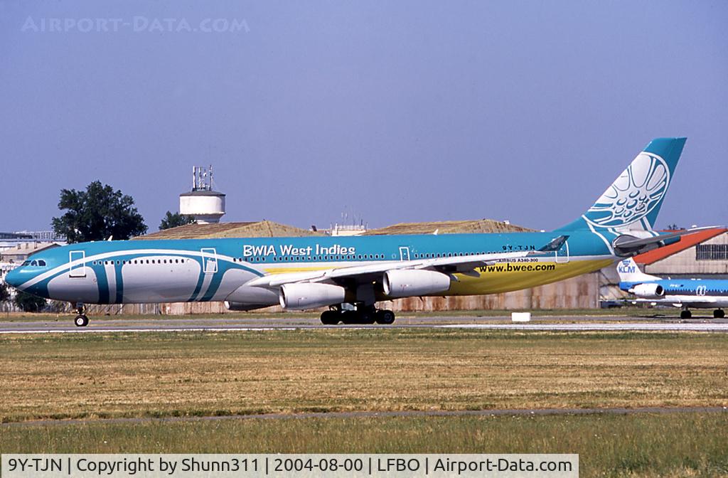 9Y-TJN, 1995 Airbus A340-313 C/N 093, Lining rwy 32R for departure...
