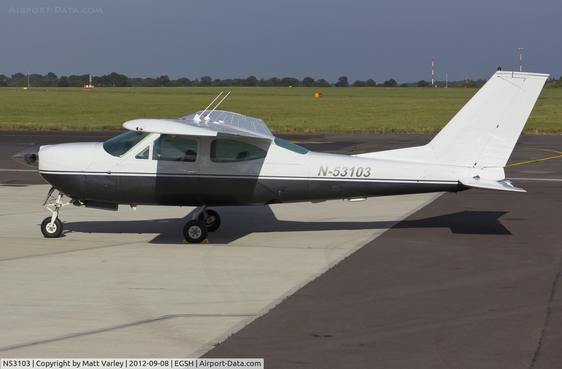 N53103, Cessna 177RG Cardinal C/N 177RG1347, Sat on stand at SaxonAir.