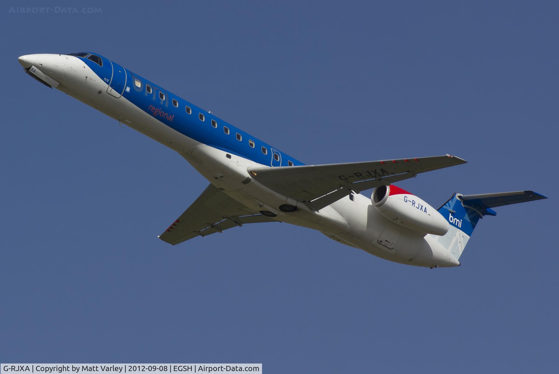 G-RJXA, 1999 Embraer EMB-145EP (ERJ-145EP) C/N 145136, Departing EGSH.