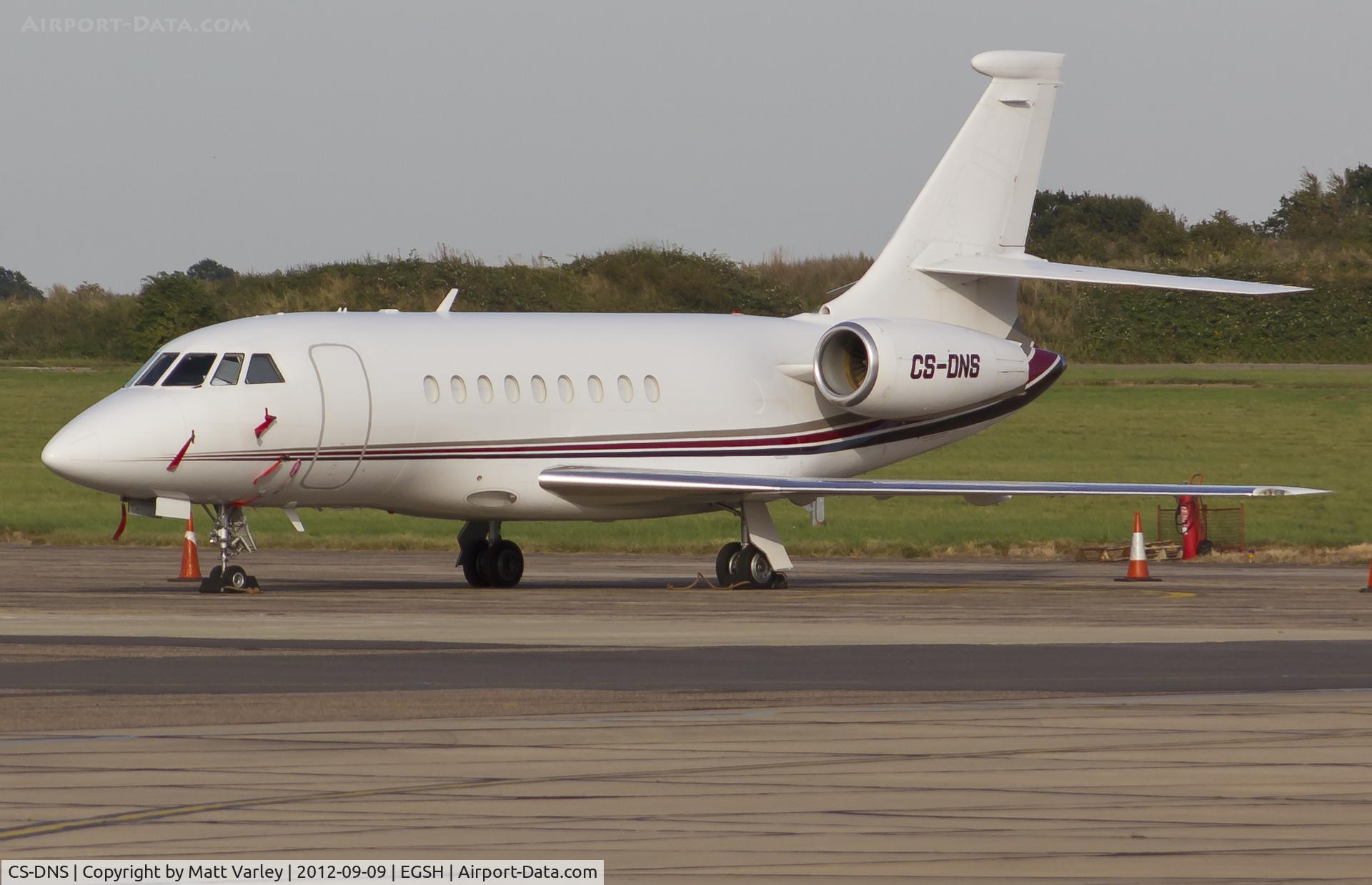 CS-DNS, 2001 Dassault Falcon 2000 C/N 139, Sat on stand at EGSH.