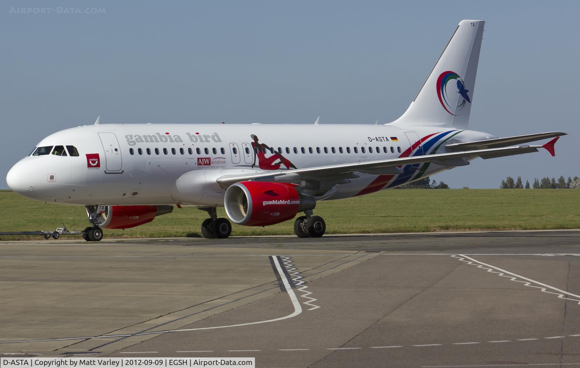 D-ASTA, 2011 Airbus A319-112 C/N 4663, Fresh out of spray in Gambia Bird Airlines Livery.