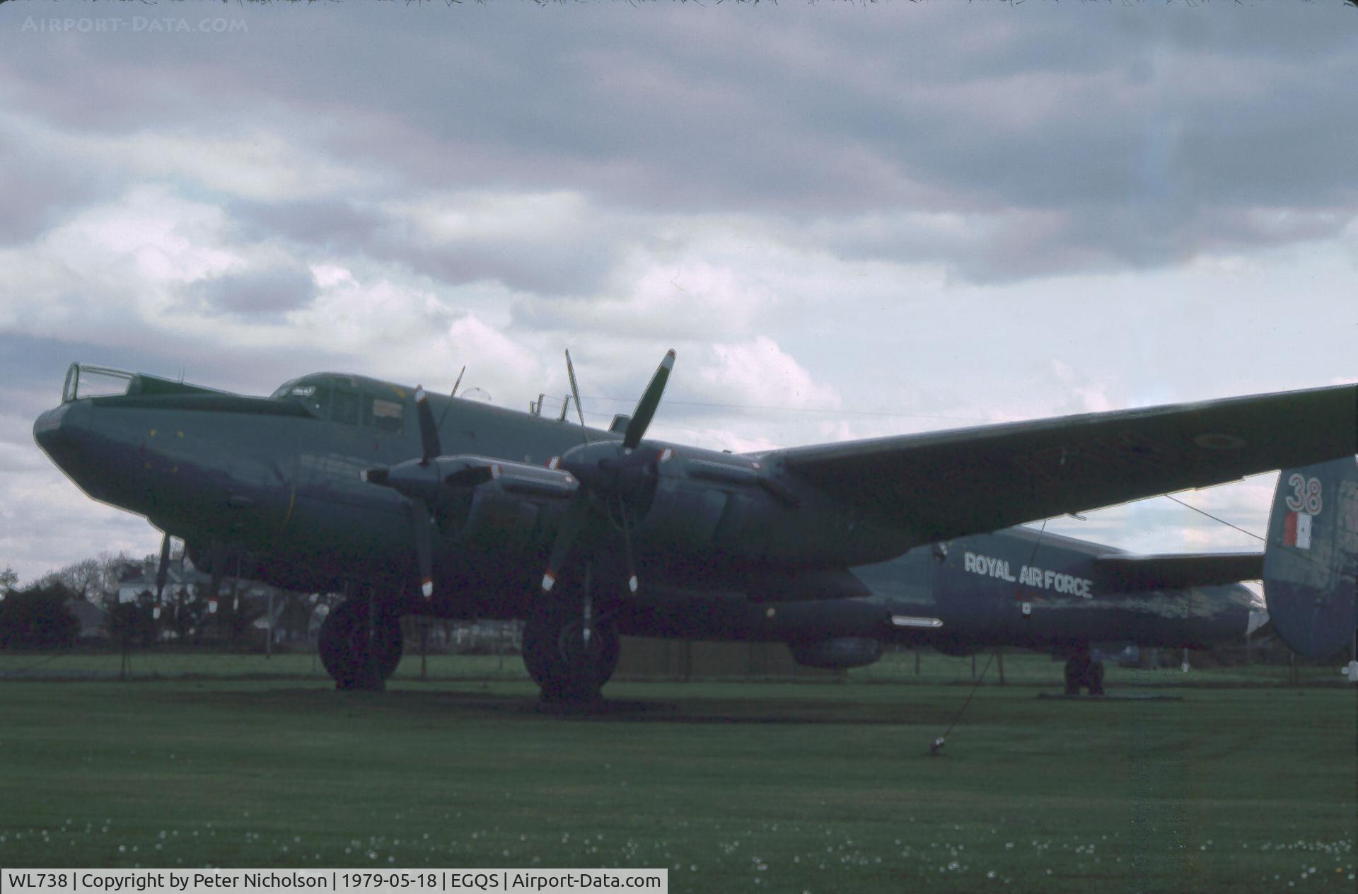 WL738, 1952 Avro 716 Shackleton MR.2C C/N Not found WL738, This Shackleton MR.2C previously flown with 8 Squadron was the gate guardian at RAF Lossiemouth in May 1979.