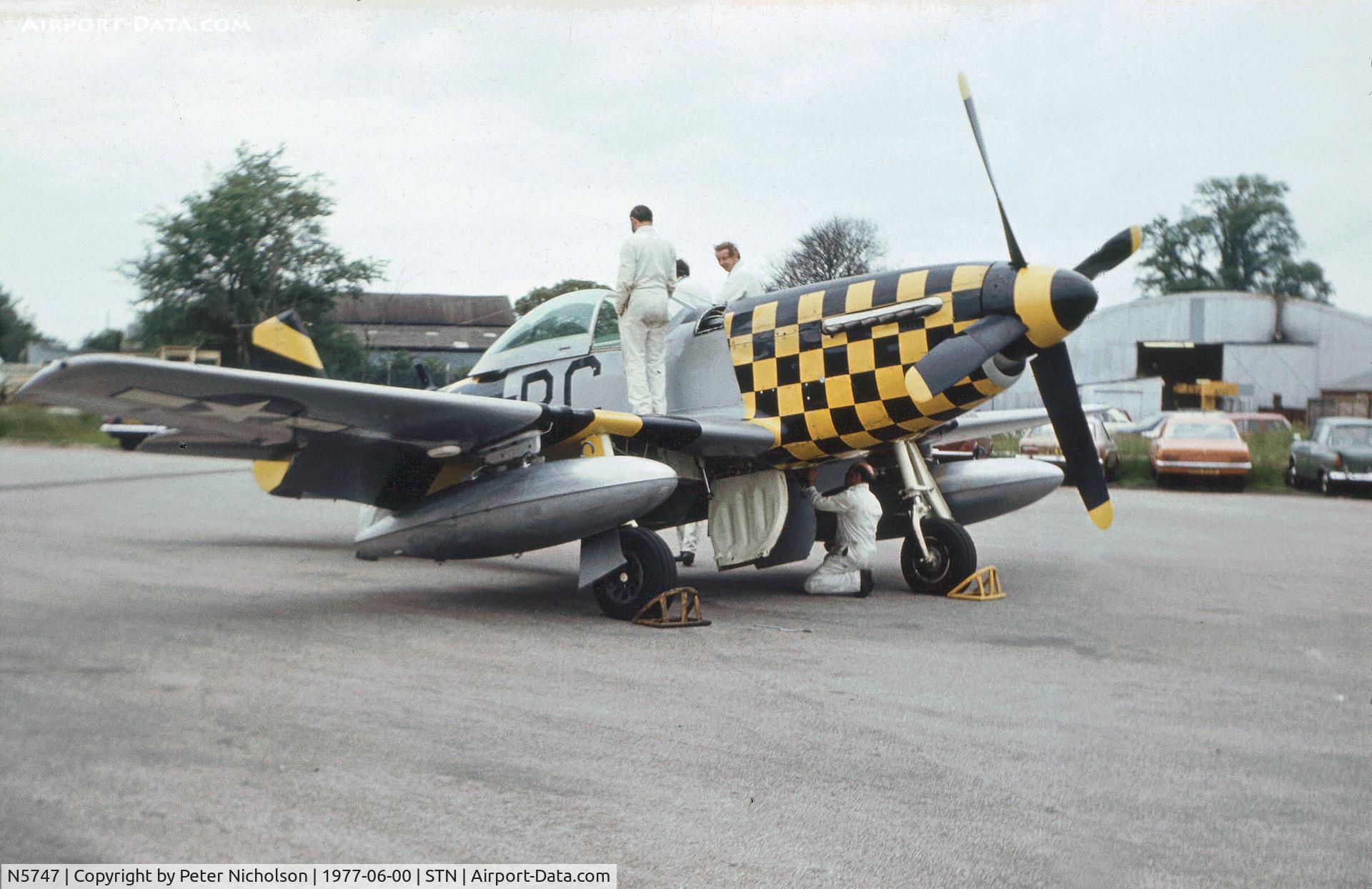 N5747, 1944 North American P-51D Mustang C/N 122-39486, This P-51D Mustang as NL5747 visited the United Kingdom in June 1977 and was seen at Stansted.