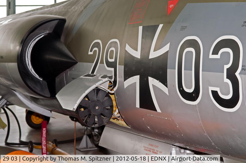 29 03, Lockheed F-104TF Starfighter C/N 583F-5049, 29+03 closeup of ram air turbine and starboard engine intake