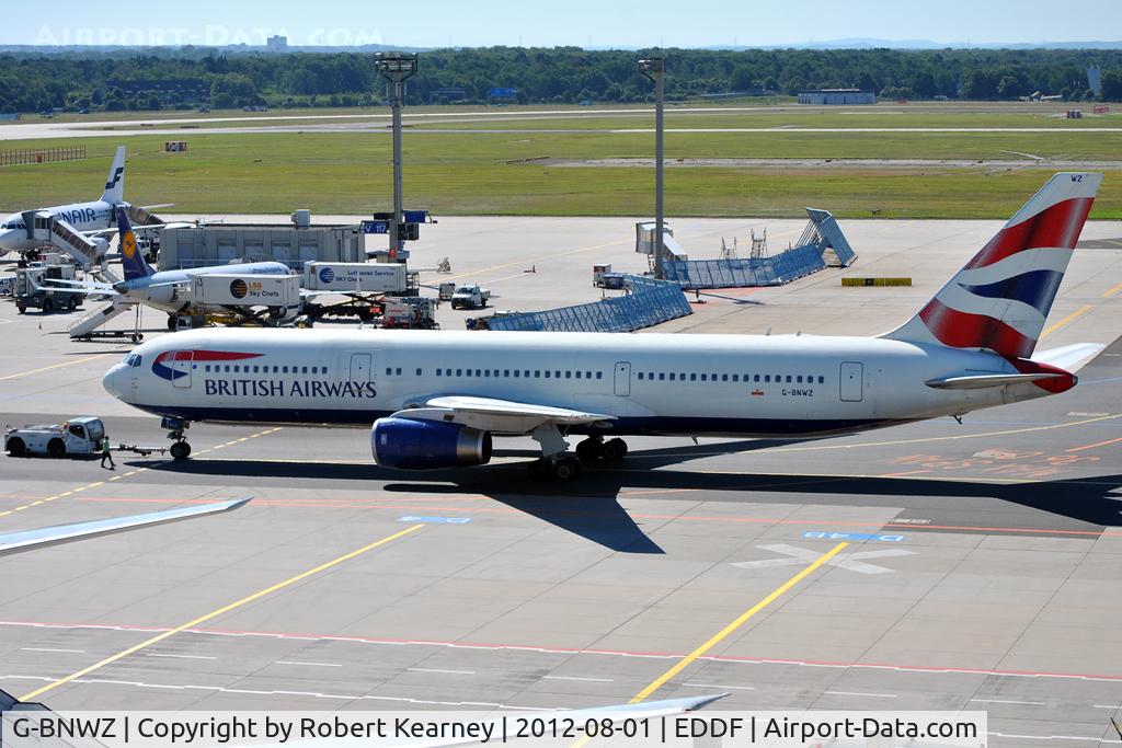G-BNWZ, 1997 Boeing 767-336/ER C/N 25733, On pushback from stand