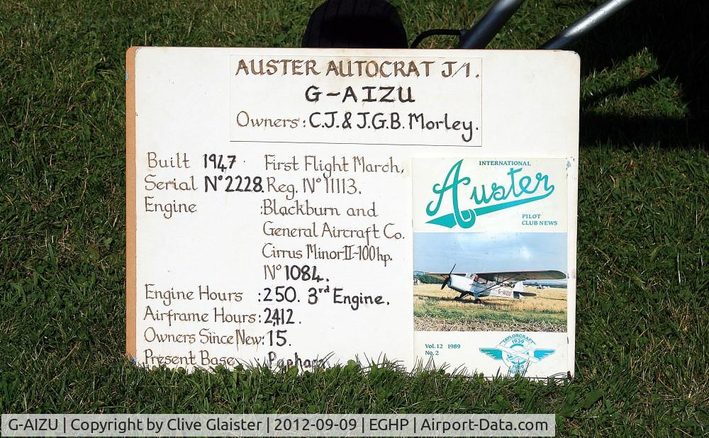 G-AIZU, 1946 Auster J-1 Autocrat C/N 2228, Information board