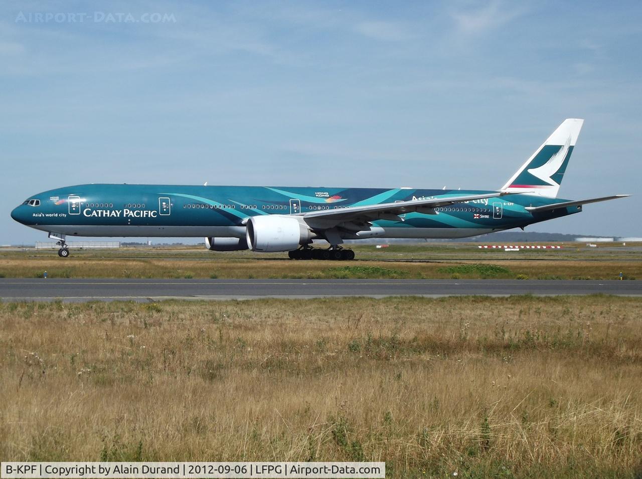 B-KPF, 2008 Boeing 777-367/ER C/N 36832/692, One of the very last of her kind operated by a non french airline serving CDG, Cathay's 747 finally surrendered to the Triple Seven on her turn on Sept 01st. A few days later, Asia World City probably paid her very first visit at CDG.