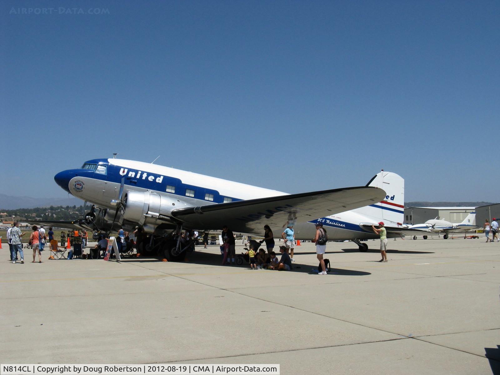 N814CL, 1945 Douglas DC-3C (C-47B-50-DK) C/N 34370, Clay Lacy's 1945 Douglas DC-3C in livery of United Air Lines back in the day, two P&W R-1820-92s 1,200 Hp each