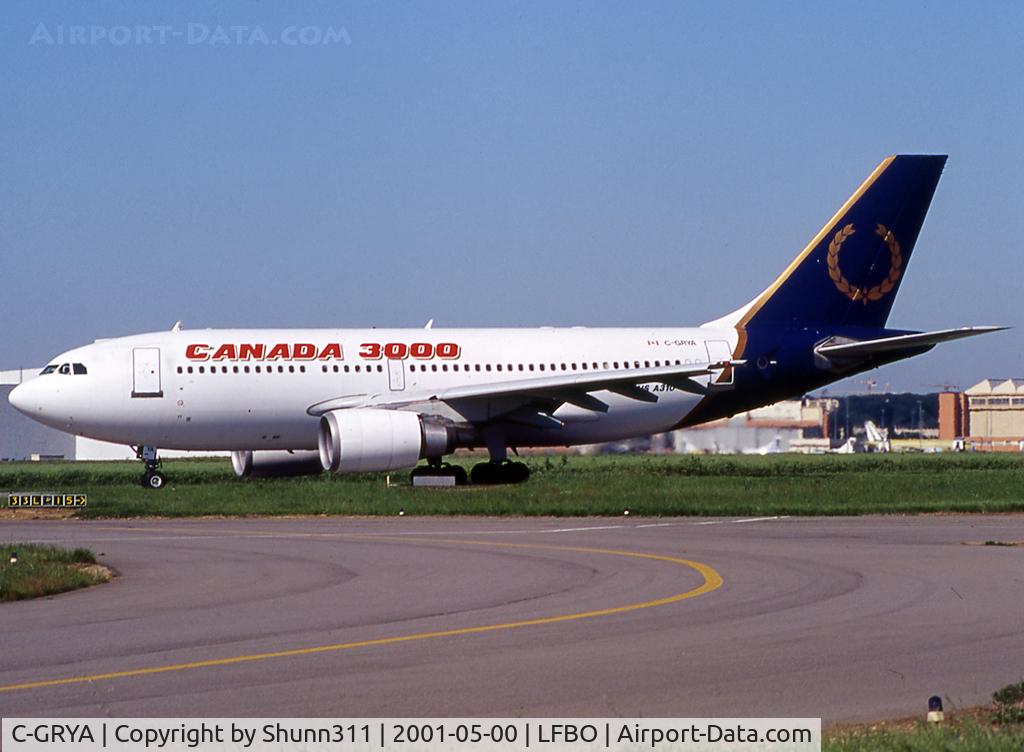 C-GRYA, 1988 Airbus A310-304 C/N 448, Taxiing holding point rwy 33L for departure.... Basic Royal Airlines c/s