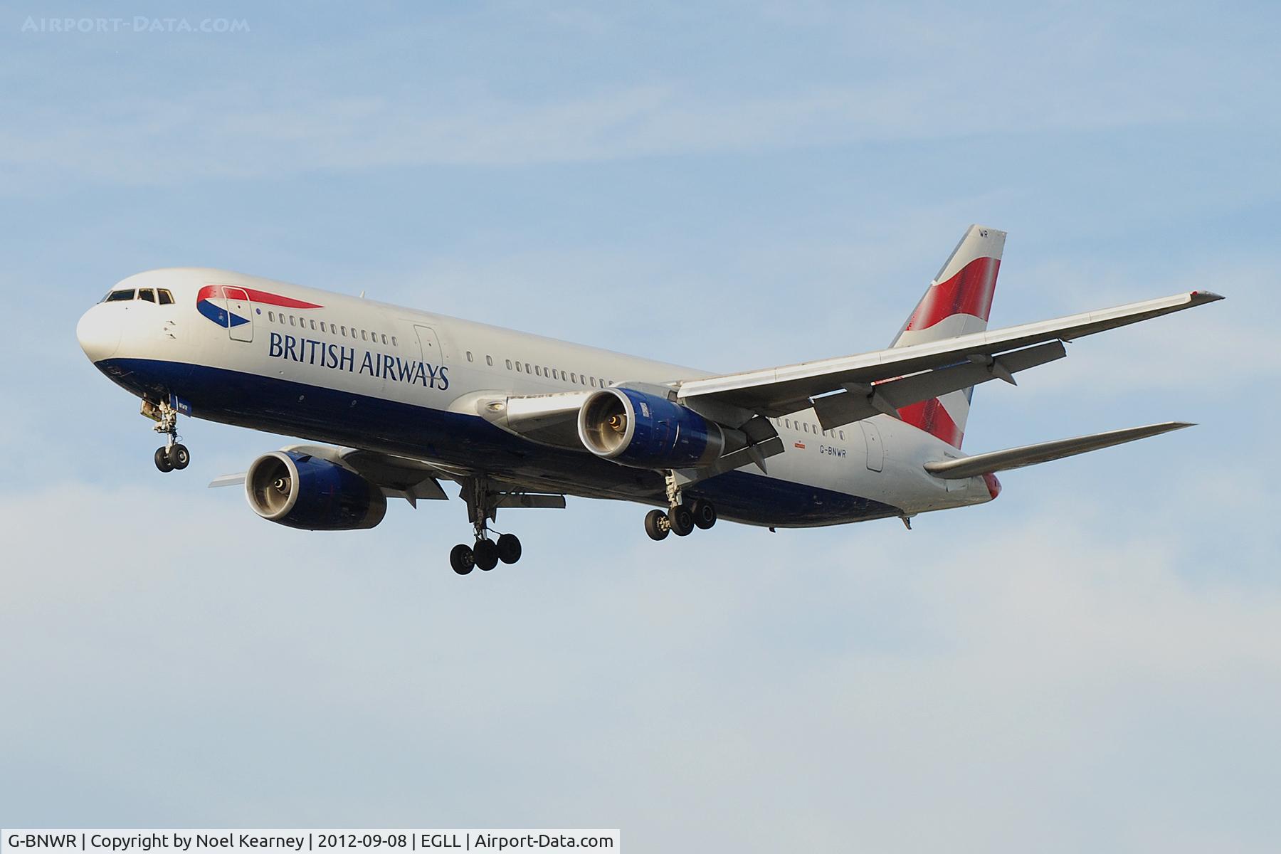 G-BNWR, 1992 Boeing 767-336 C/N 25732, Photographed landing 27R at Heathrow Apt.