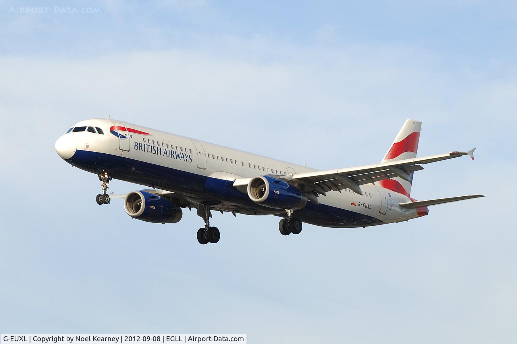 G-EUXL, 2007 Airbus A321-231 C/N 3254, Seen landing Rwy 27R at Heathrow Apt.