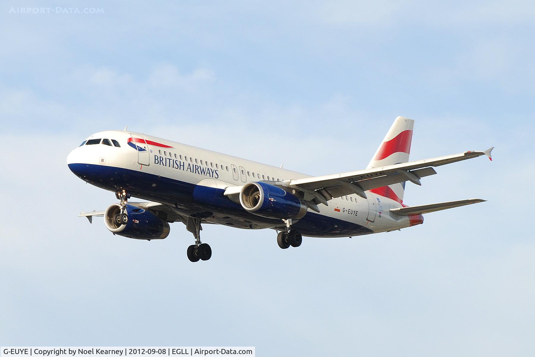 G-EUYE, 2009 Airbus A320-232 C/N 3912, Seen landing Rwy 27R at Heathrow Apt.