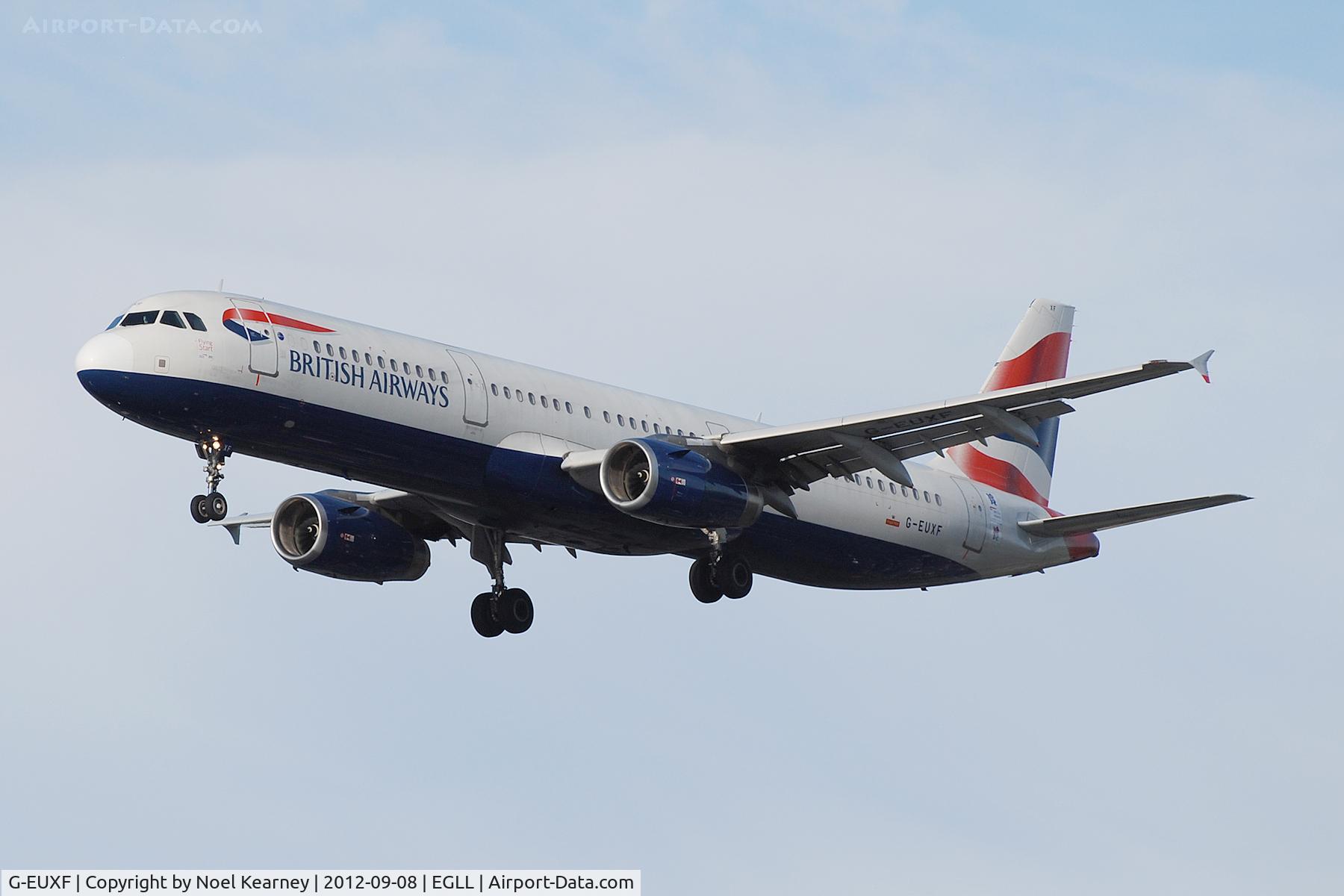 G-EUXF, 2004 Airbus A321-231 C/N 2324, Seen landing Rwy 27R at Heathrow Apt.