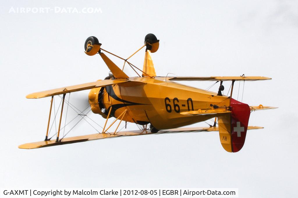 G-AXMT, 1938 Bucker Bu-133C Jungmeister C/N 46, Doflug Bu-133C Jungmeister performs at The Real Aeroplane Company's Summer Madness Fly-In, Breighton Airfield, August 2012.