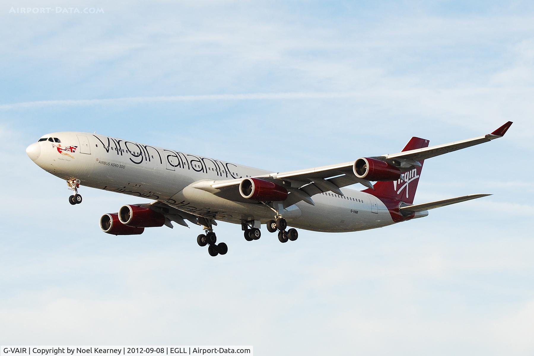 G-VAIR, 1997 Airbus A340-313 C/N 164, Seen landing Rwy 27R at Heathrow Apt.