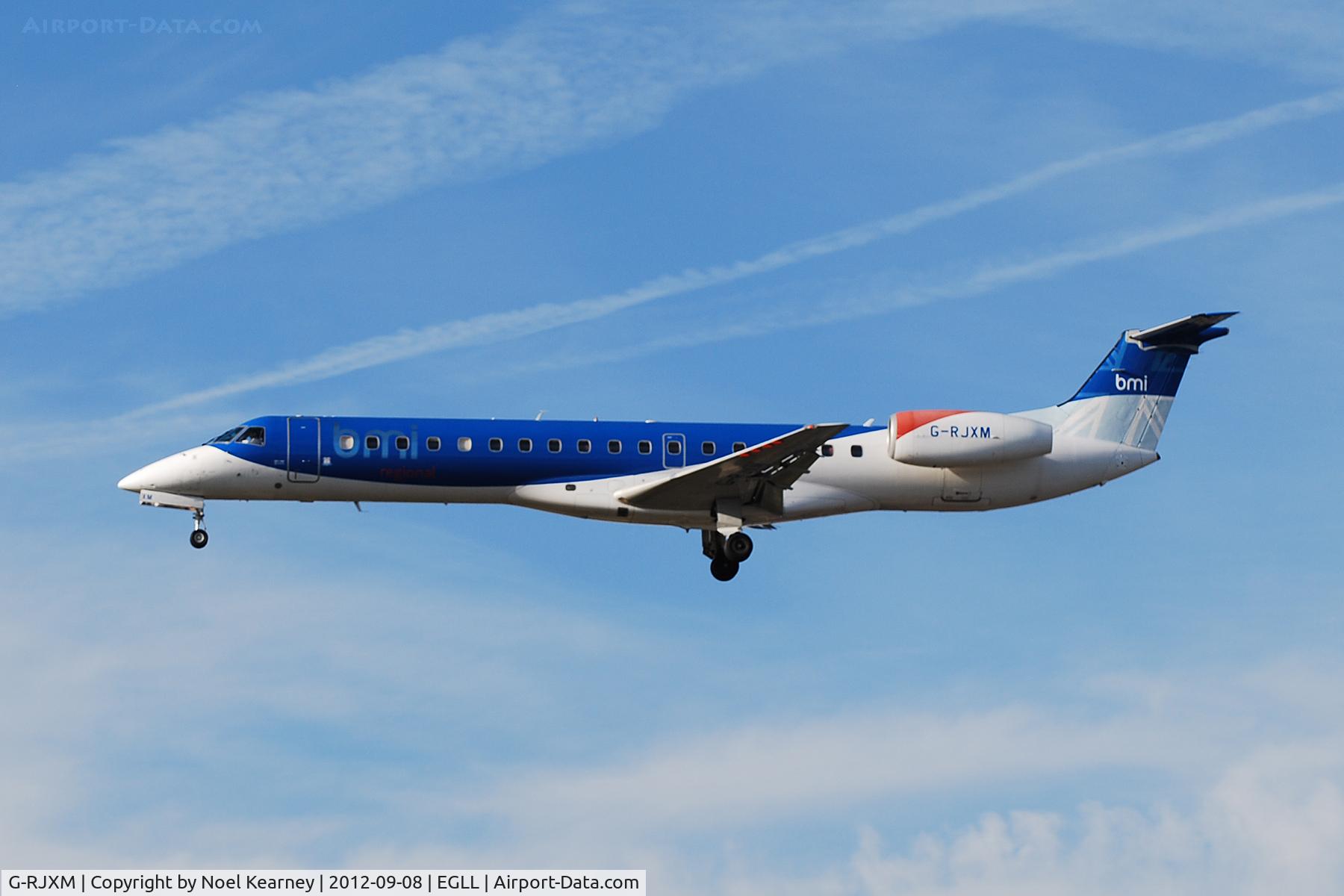 G-RJXM, 2000 Embraer ERJ-145MP (EMB-145MP) C/N 145216, Seen landing Rwy 27R at Heathrow Apt.