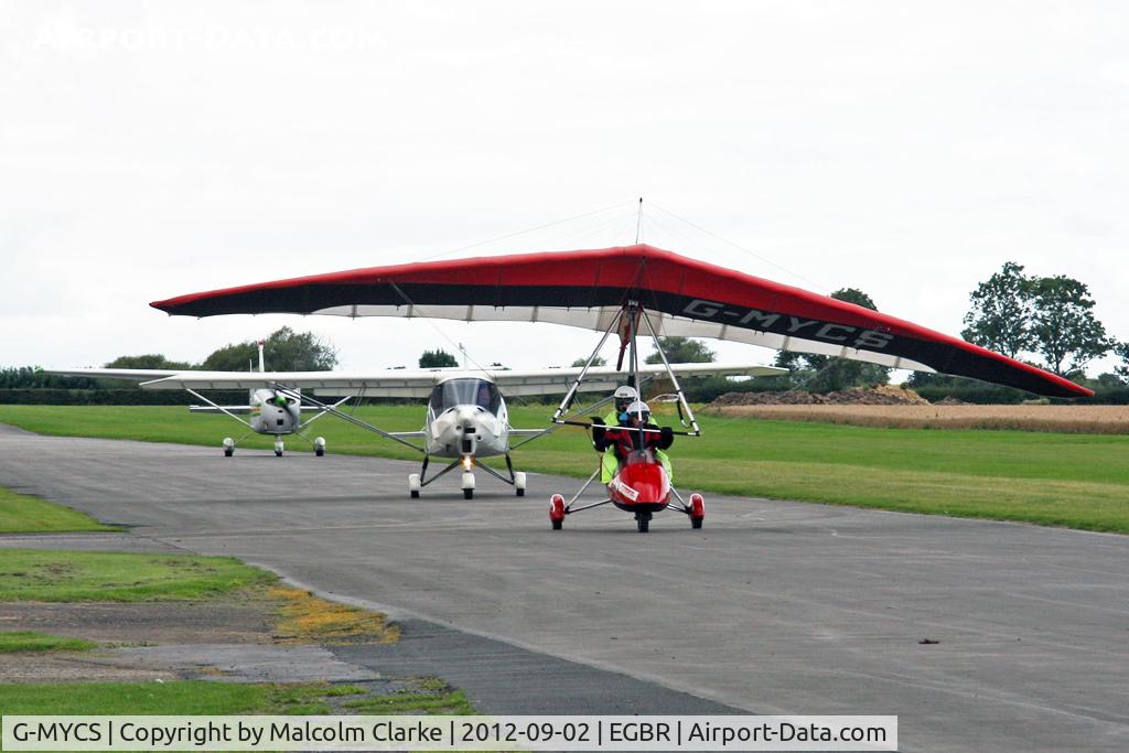 G-MYCS, 1992 Mainair Gemini Flash IIA C/N 911-0592-7-W710, Mainair Sports Gemini Flash IIA in a parking queue at The Real Aeroplane Club's Wings & Wheels weekend, Breighton Airfield, September 2012.