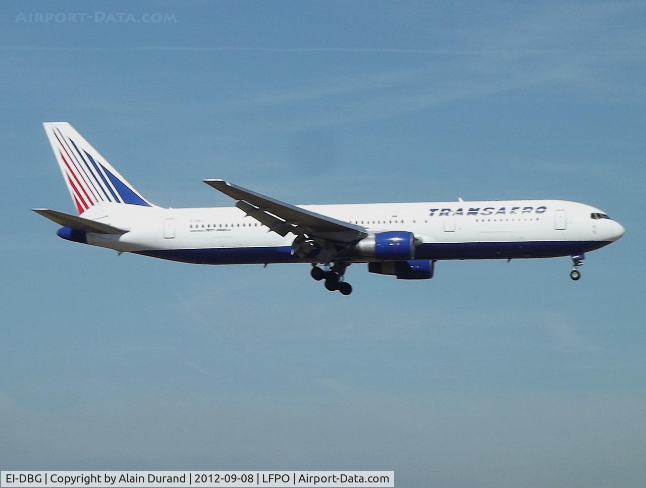 EI-DBG, 1991 Boeing 767-3Q8/ER C/N 24746, C/N 378 looks well acquainted with the location while on short finals to runway 06/24 at ORY/LFPO. She sure does as she started her useful life with Air France as F-GHGG.