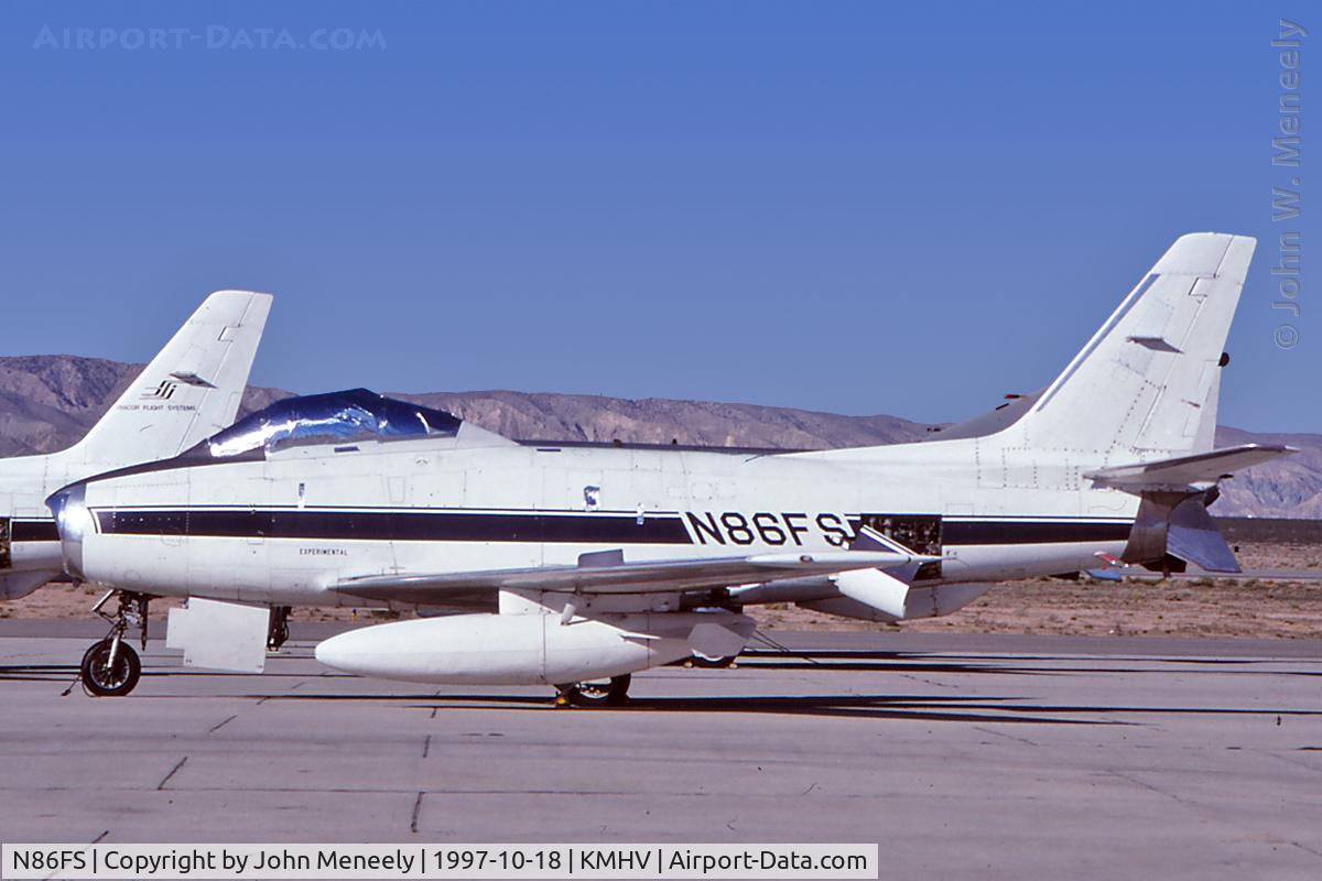N86FS, 1954 Canadair F-86 MK.5 Sabre C/N 1157, ex-Flight Systems F-86 parked at MHV