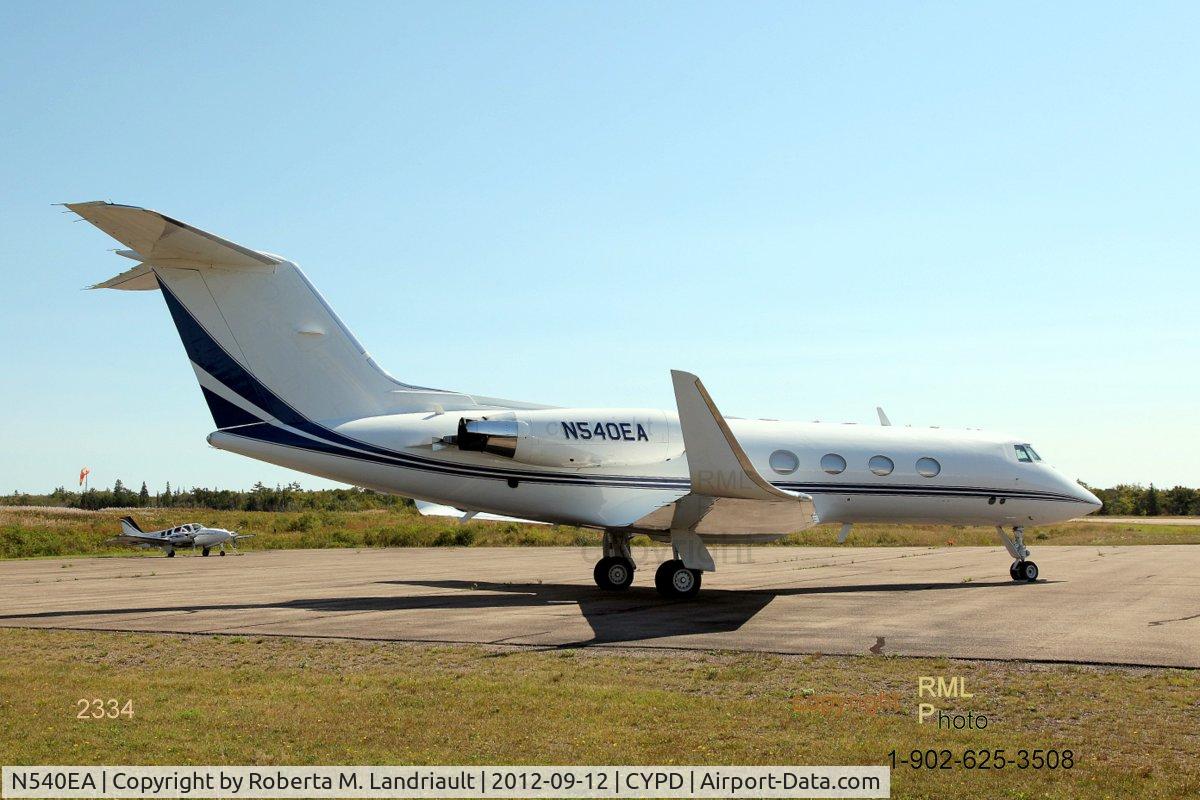 N540EA, 1975 Grumman G-1159 Gulfstream II C/N 174, Aircraft sitting on the apron @Port Hawkesbury Airport in Nova Scotia.