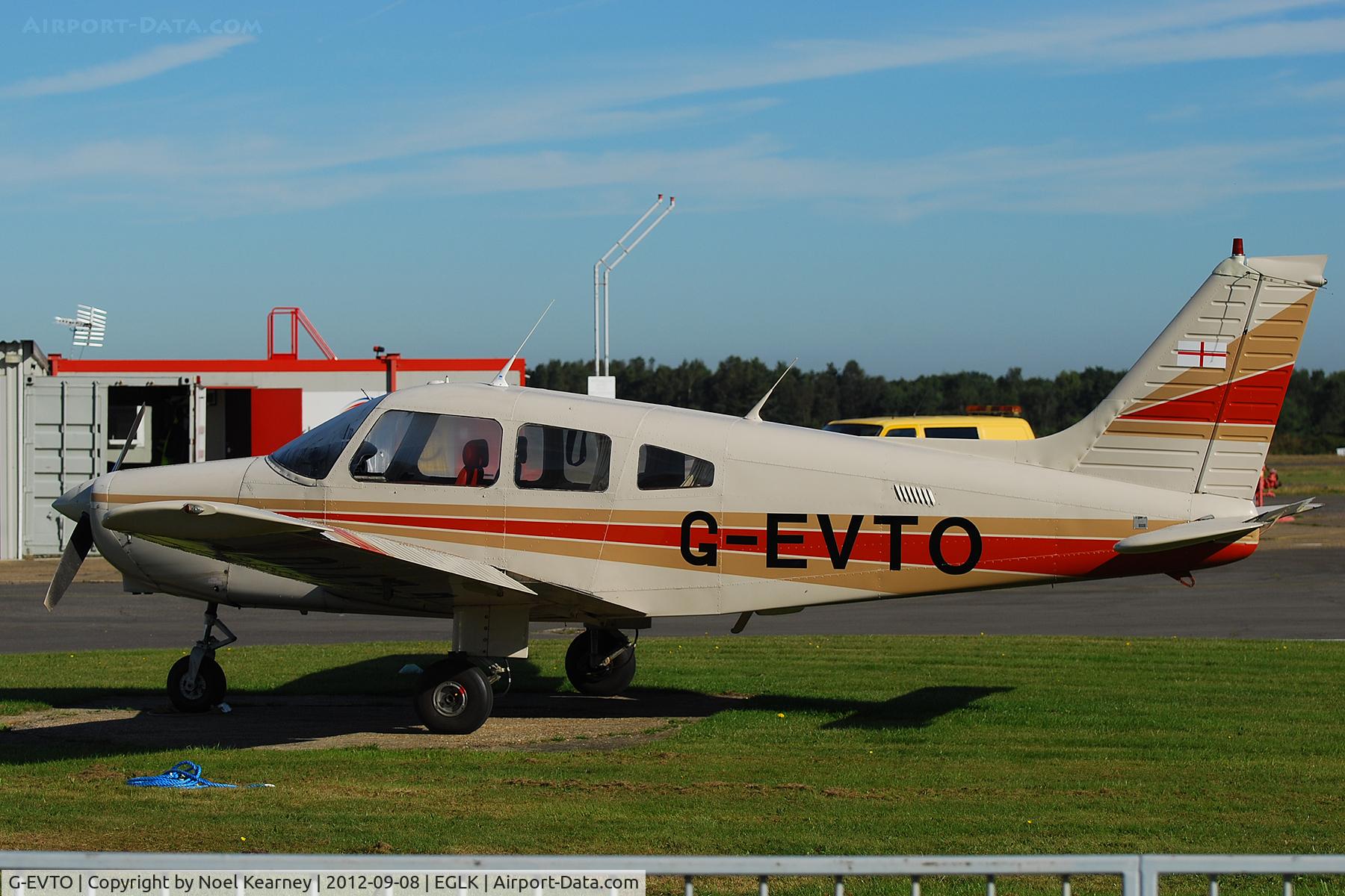 G-EVTO, 1980 Piper PA-28-161 Cherokee Warrior II C/N 28-8016271, Parked on the apron at Blackbushe.