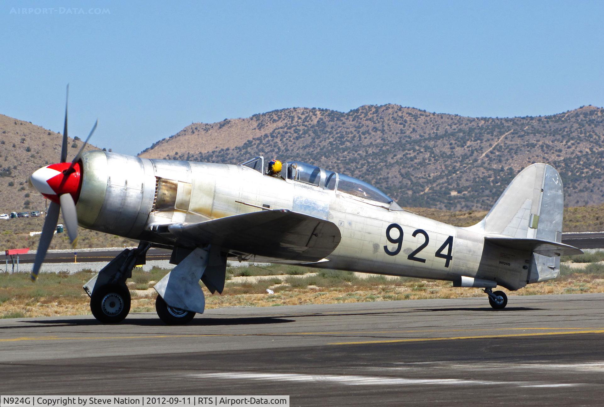 N924G, 1954 Hawker Sea Fury T.20 C/N ES.8502, Brian Sanders taxiing Sea Fury T20 Race #924 after qualification run @ on September 11, 2012 at Stead Airport during Reno Air Races