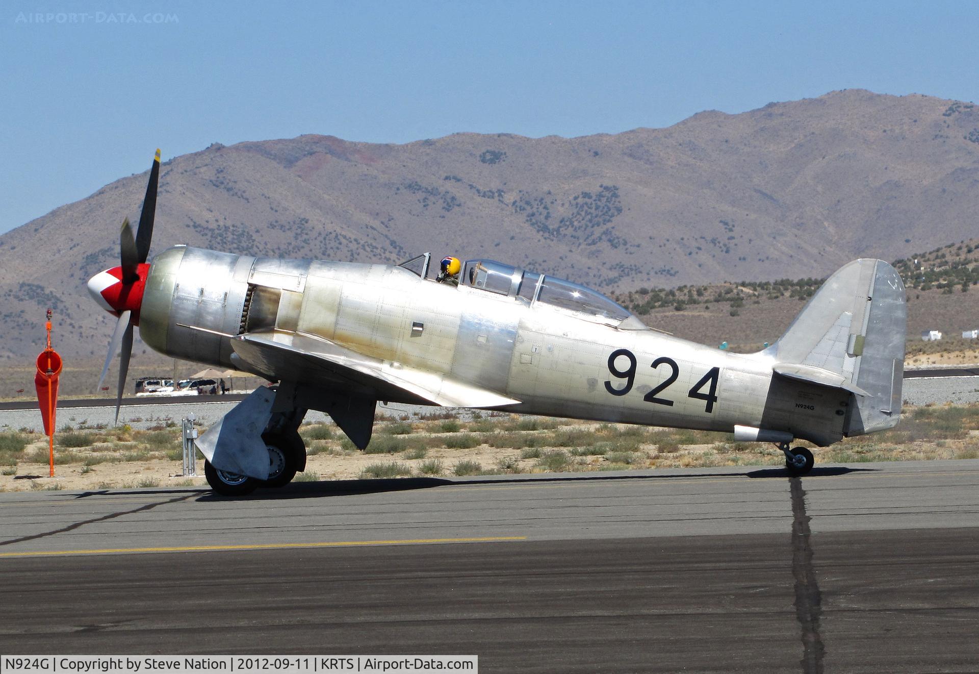 N924G, 1954 Hawker Sea Fury T.20 C/N ES.8502, Brian Sanders taxiing Sea Fury T20 Race #924 after qualification run @ on September 11, 2012 at Stead Airport during Reno Air Races