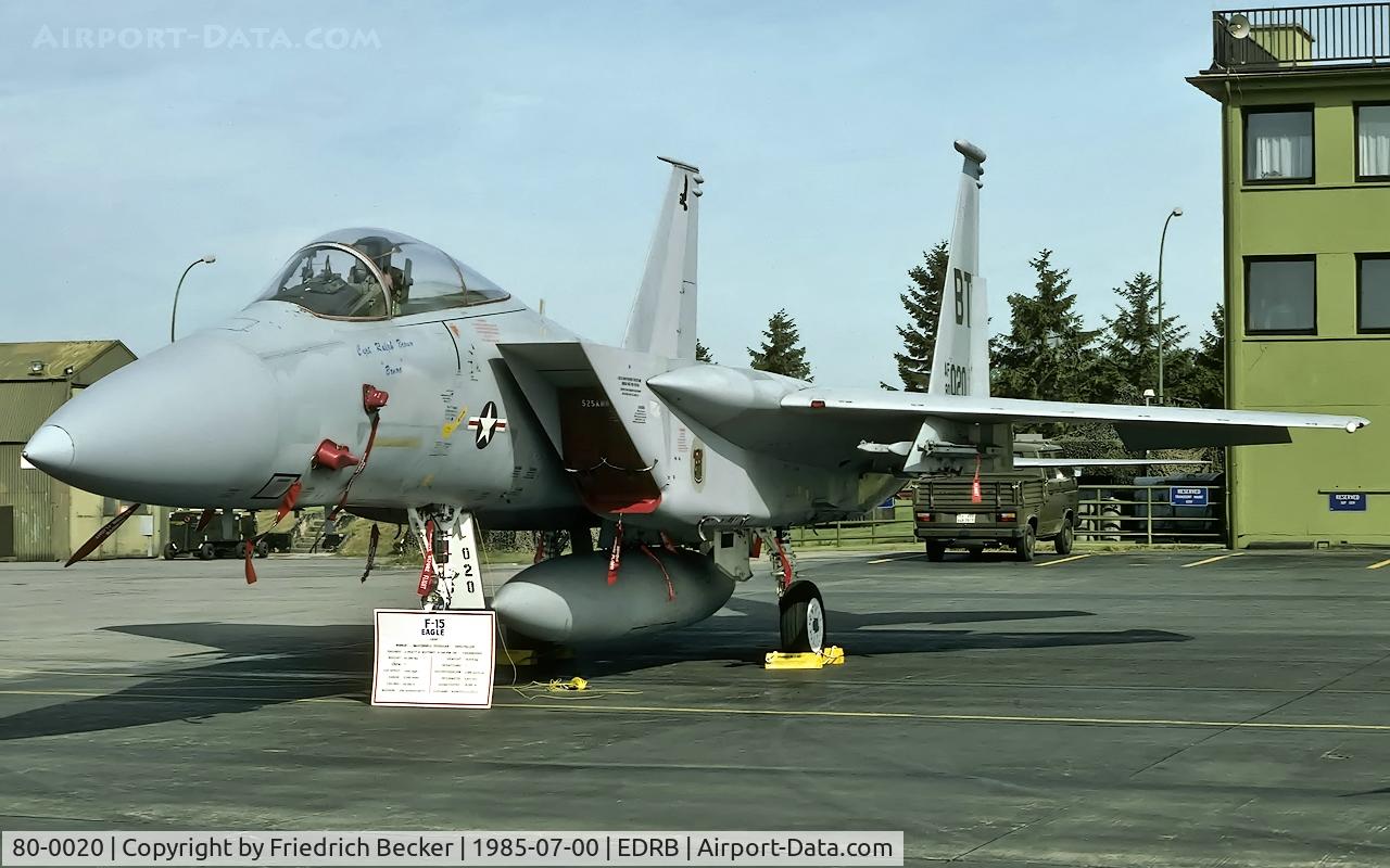 80-0020, 1980 McDonnell Douglas F-15C Eagle C/N 0662/C169, 525th TFS F-15C static display during the 1985 Bitburg Air Base open house
