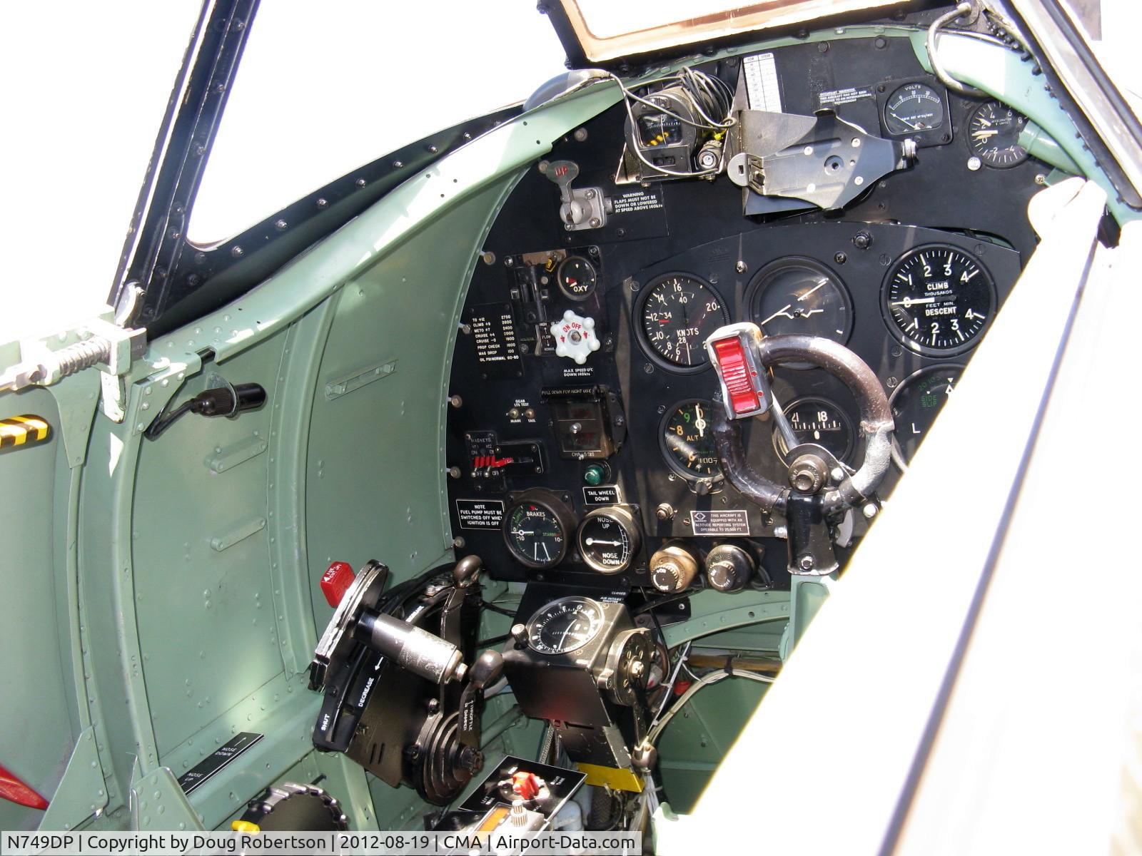 N749DP, 1945 Supermarine Spitfire XIV C/N 6S/583887, 1983 Vickers/Supermarine SPITFIRE Mk.XIVe, Rolls Royce GRIFFON 65 V-12 2,050 Hp, cockpit panel with typical British loop stick for ailerons and elevator control