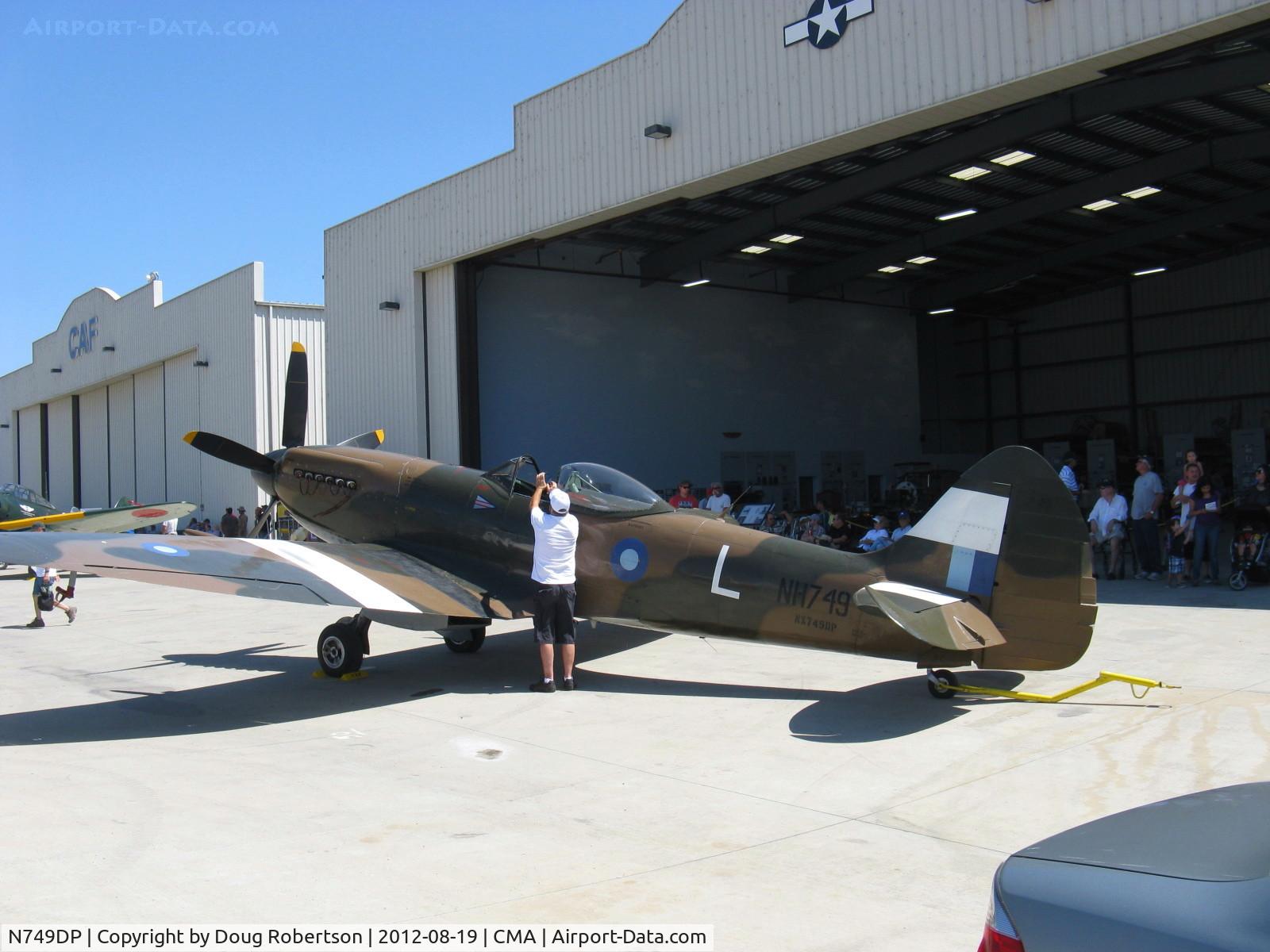 N749DP, 1945 Supermarine Spitfire XIV C/N 6S/583887, 1983 Vickers/Supermarine SPITFIRE Mk.XIVe, Rolls Royce GRIFFON 65 V-12 2,050 Hp, on SoCal CAF ramp who did the latest multi-year restoration-see photos over the years