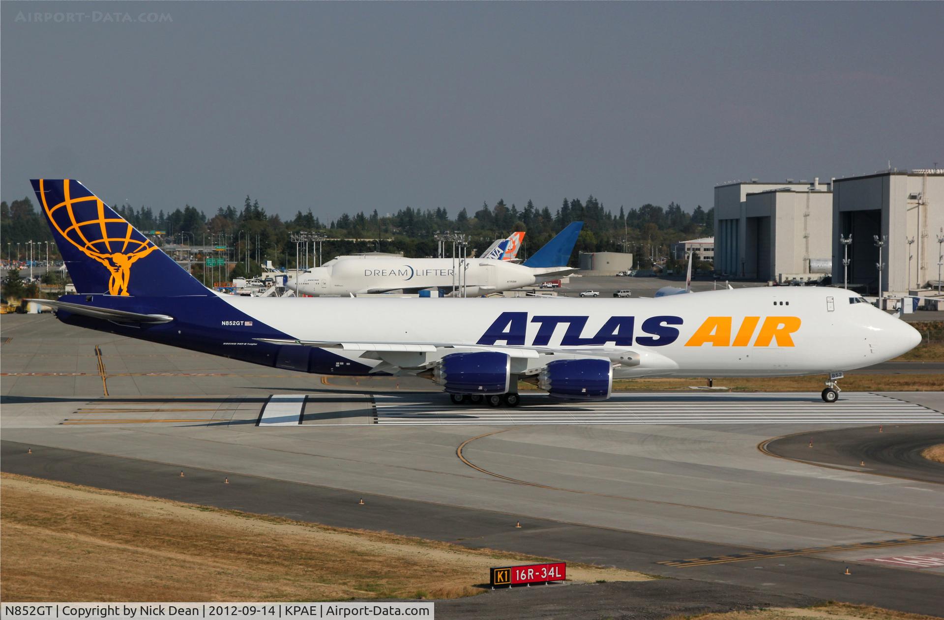 N852GT, 2012 Boeing 747-87UF C/N 37571, KPAE/PAE Preparing for the high speed taxi test after returning from first flight over to KMWH
