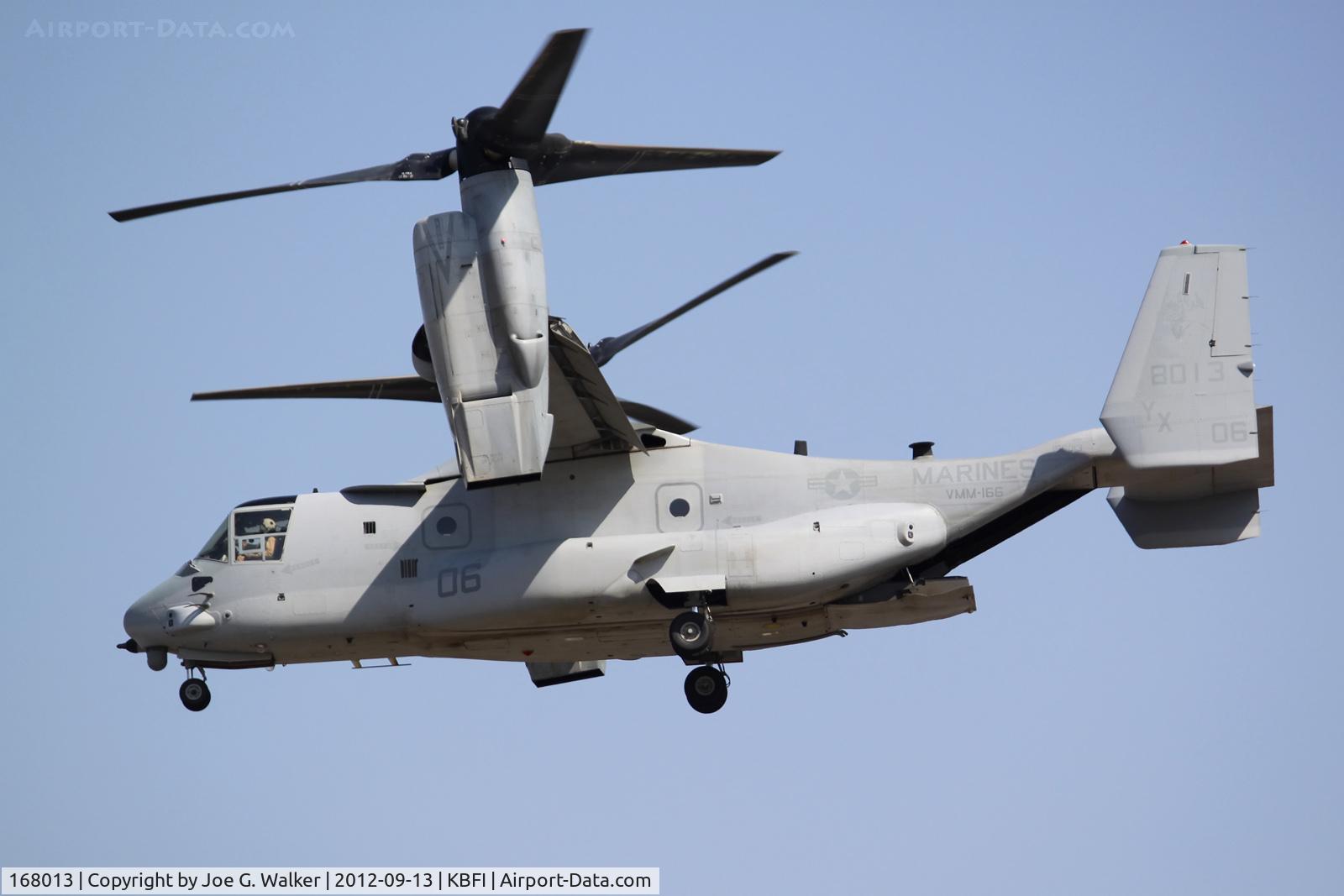 168013, 2011 Bell-Boeing MV-22B Osprey C/N D0143, Lead aircraft in a flight of two USMC MV-22B Ospreys that visited BFI.