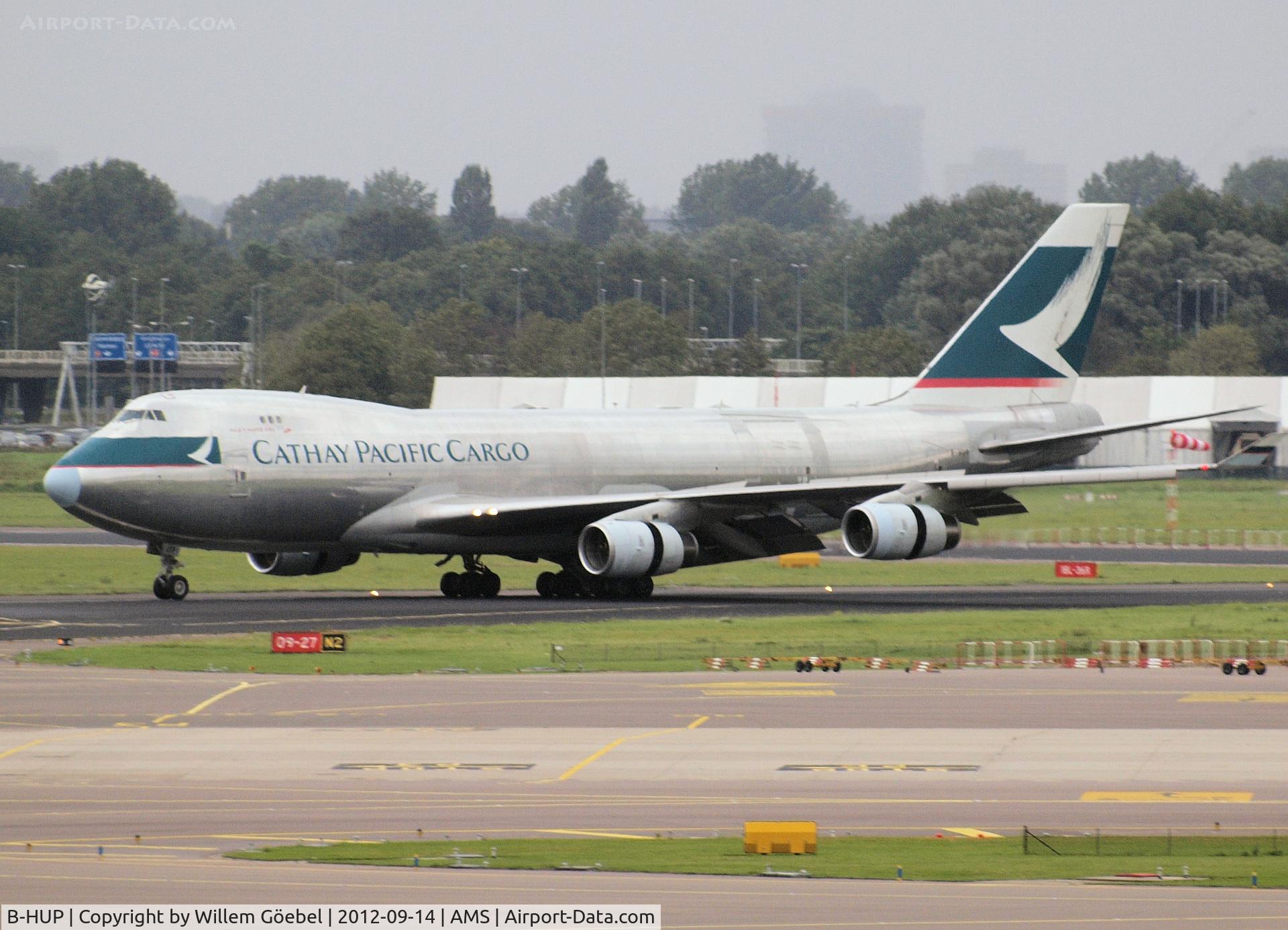 B-HUP, 2001 Boeing 747-467F/SCD C/N 30805, Landing on runway 27 of Schiphol Airport.