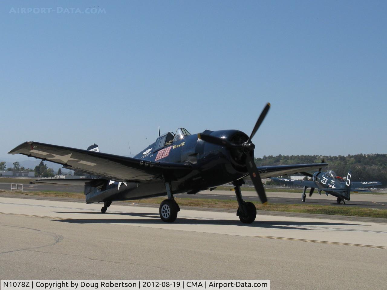 N1078Z, 1963 Grumman F6F-5 Hellcat C/N 27354801-66, 1963 S & S Special/Grumman F6F-5 HELLCAT 'Minsi III', P&W R-1820-10W Double Wasp 18 cylinder 2,200 Hp each, taxi back after landing 26