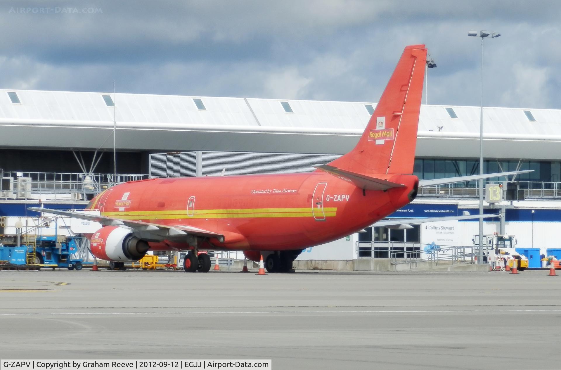 G-ZAPV, 1989 Boeing 737-3Y0 C/N 24546, Parked at Jersey.
