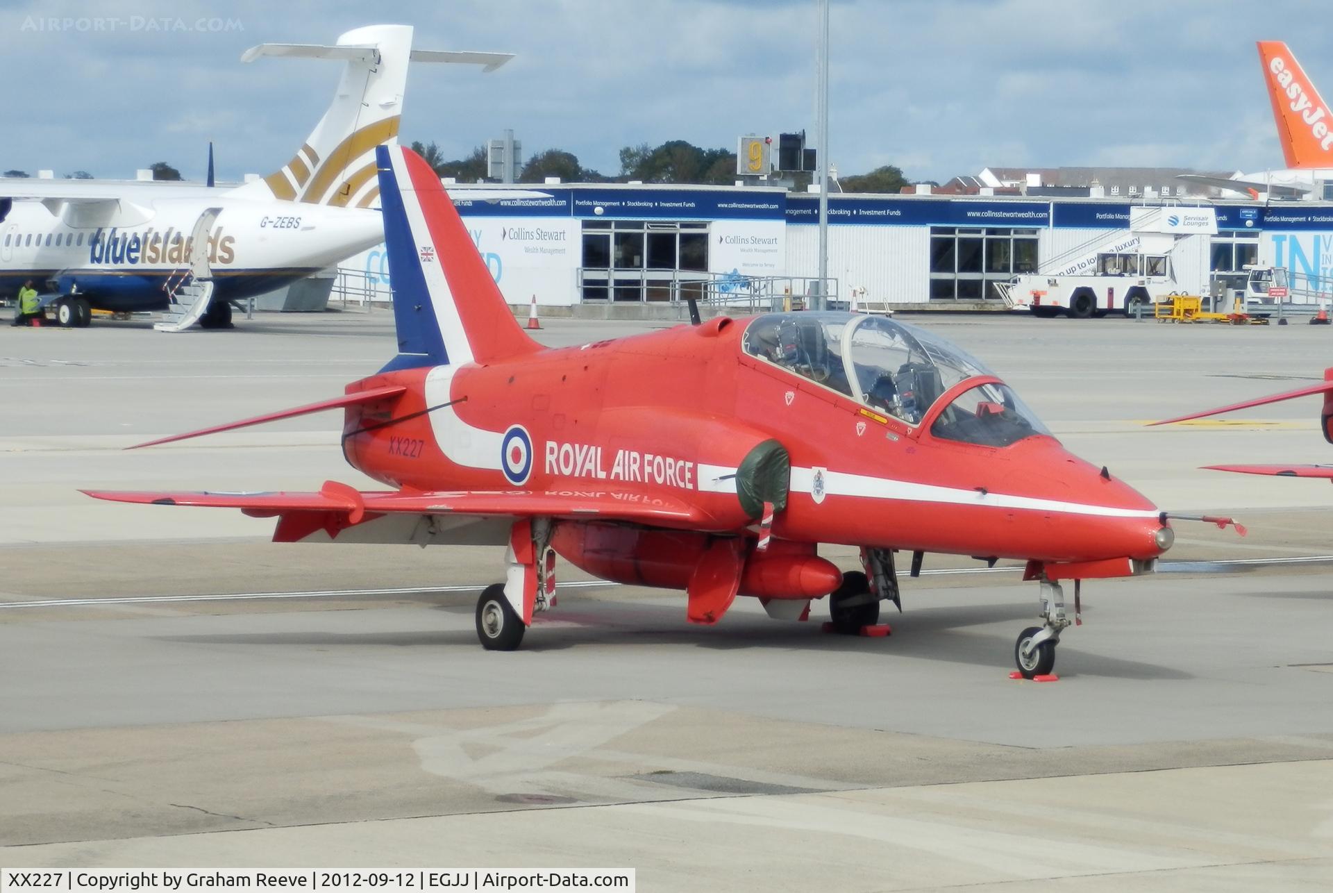 XX227, 1978 Hawker Siddeley Hawk T.1A C/N 063/312063, Ready for the 2012 Jersey Air Show.