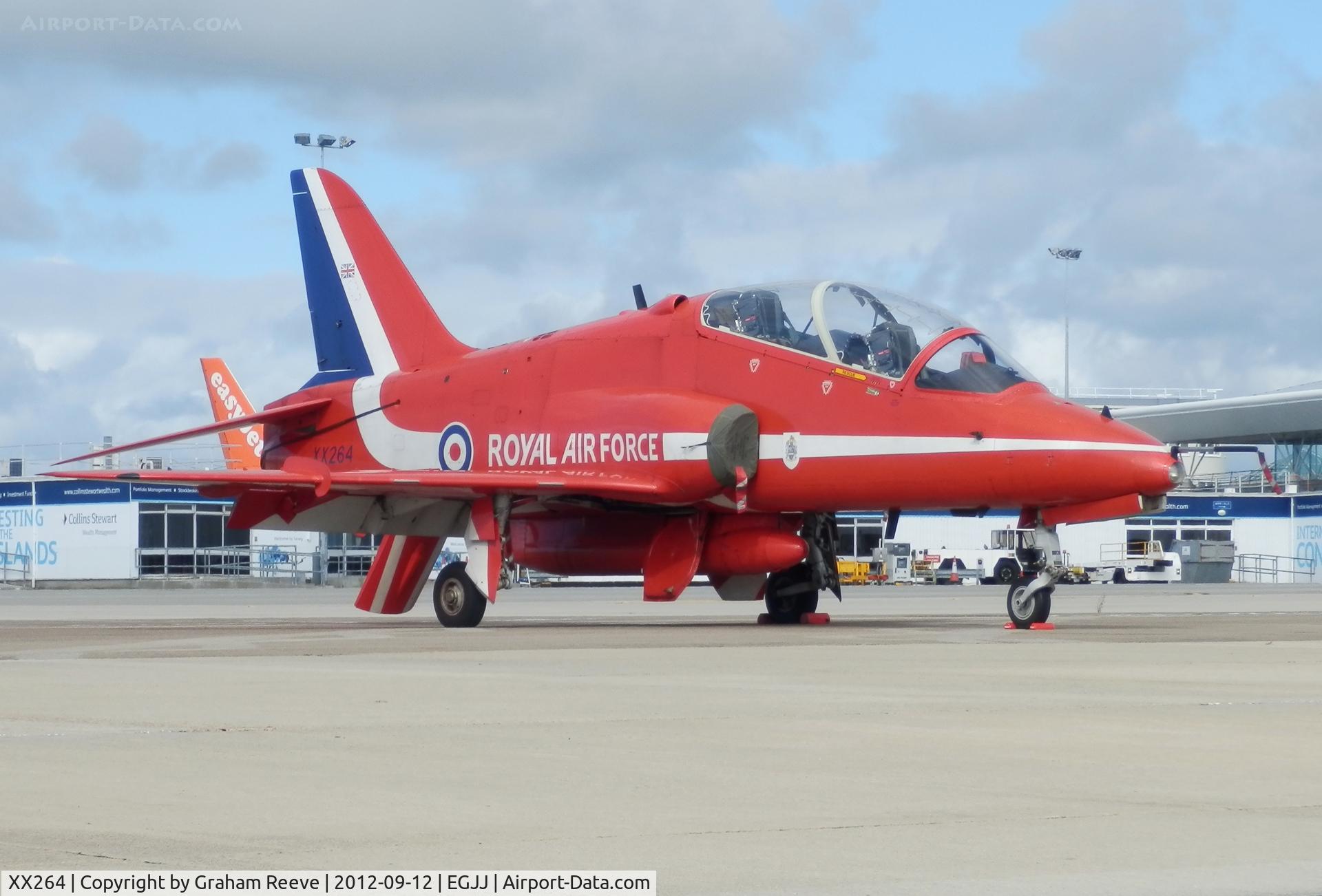 XX264, 1978 Hawker Siddeley Hawk T.1A C/N 100/312100, Parked at Jersey.