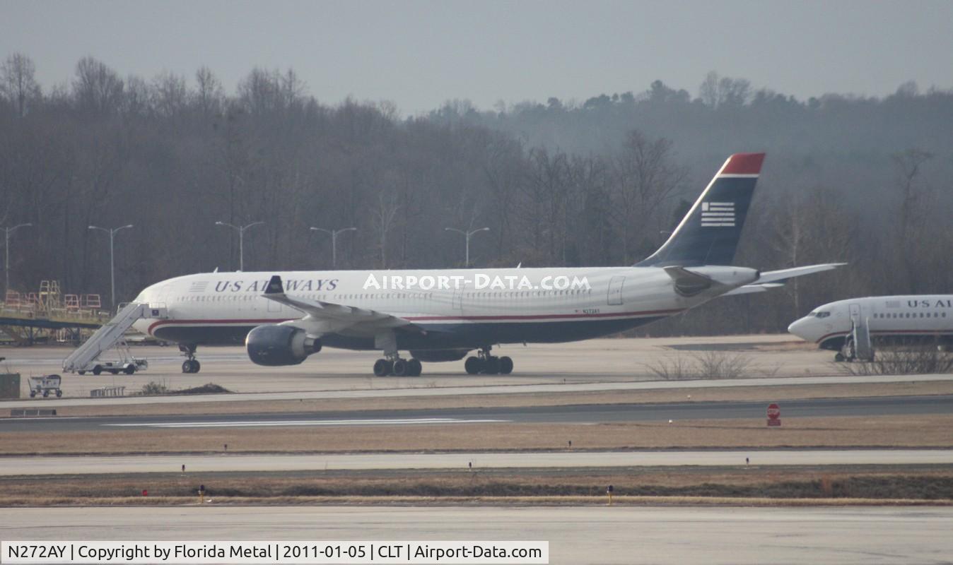 N272AY, 2000 Airbus A330-323 C/N 333, US Airways A330 taken from the window of my US Airways 757 as I arrived at CLT