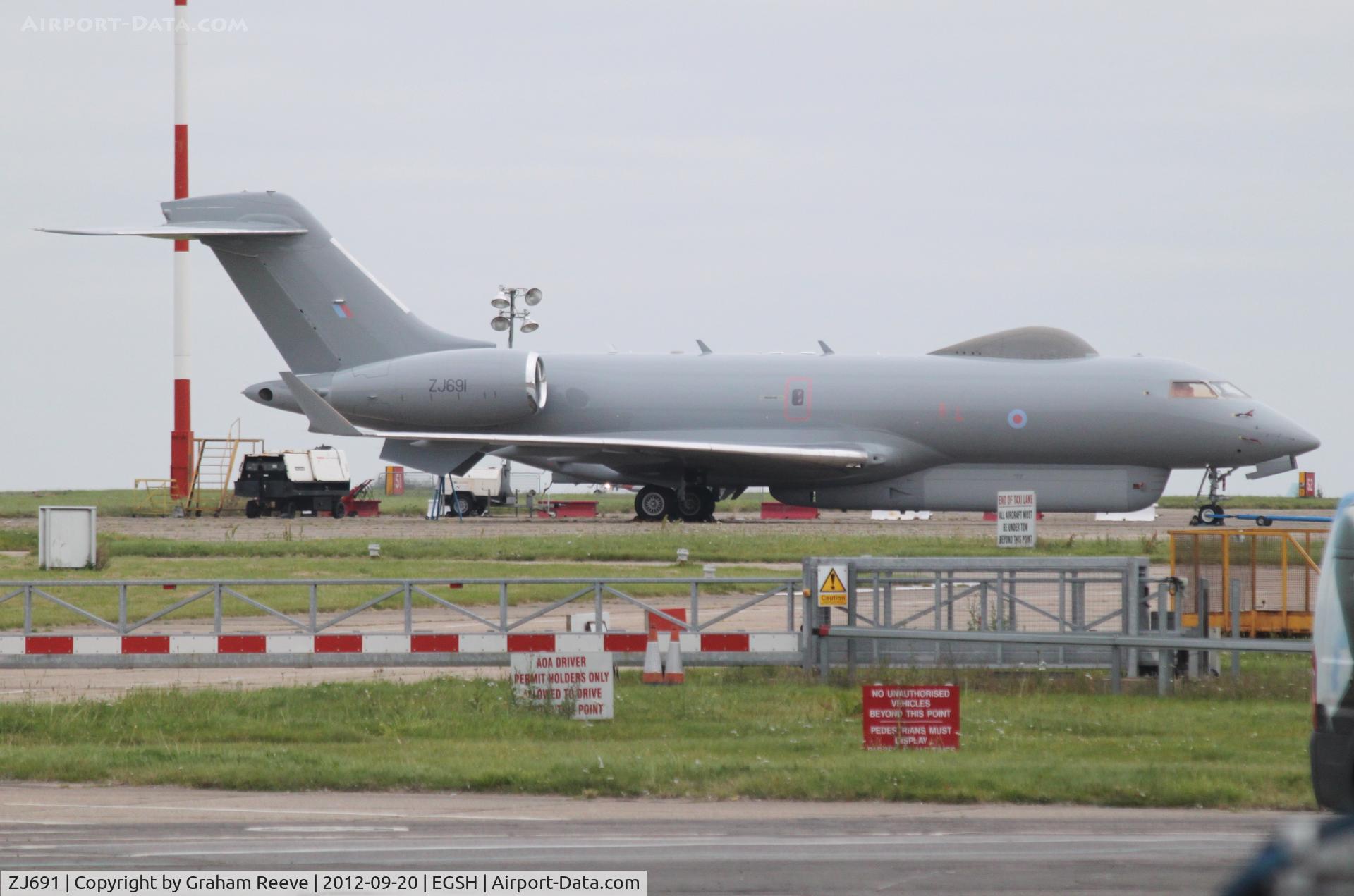 ZJ691, 2002 Bombardier BD-700-1A10 Sentinel R1 C/N 9123, Parked at Norwich.