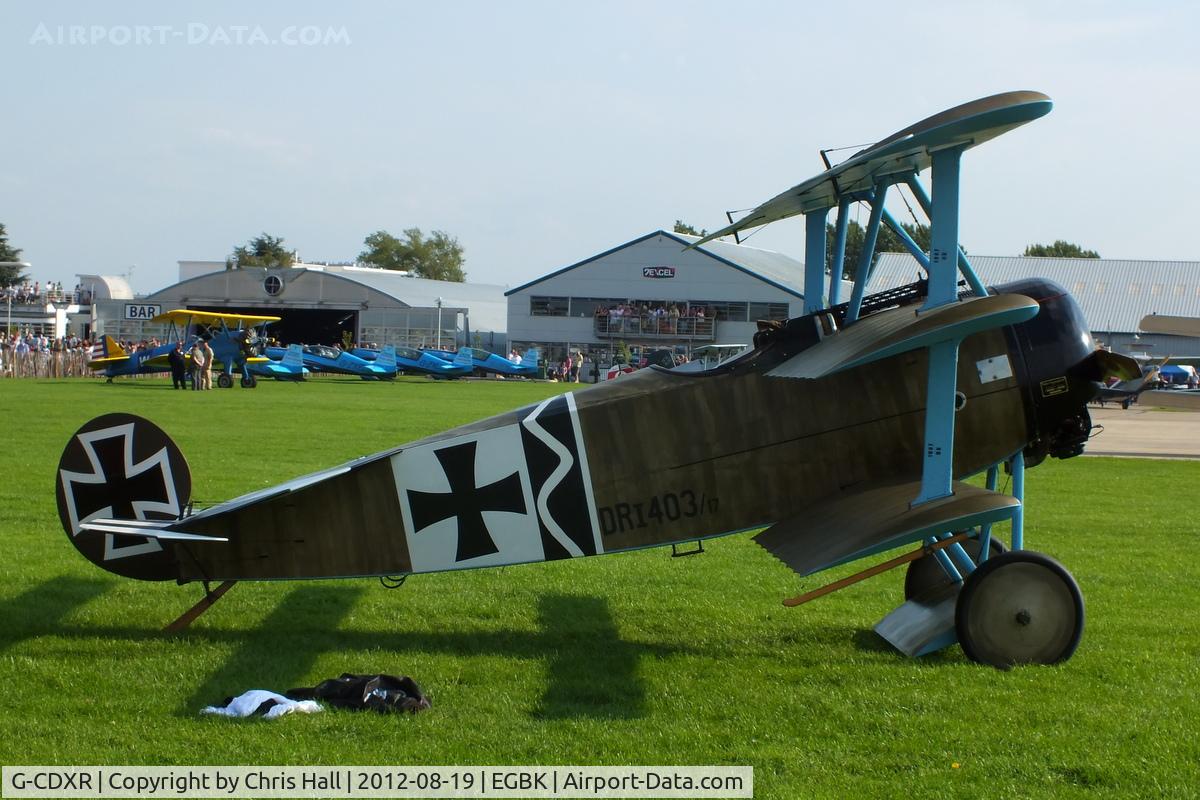 G-CDXR, 2006 Fokker Dr.1 Triplane Replica C/N PFA 238-14043, at the 2012 Sywell Airshow