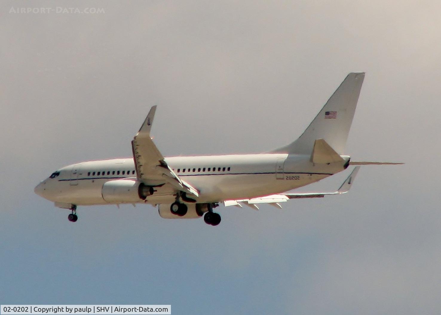 02-0202, 2002 Boeing C-40C Clipper (737-7BC BBJ) C/N 30753, Landing at Shreveport Regional.