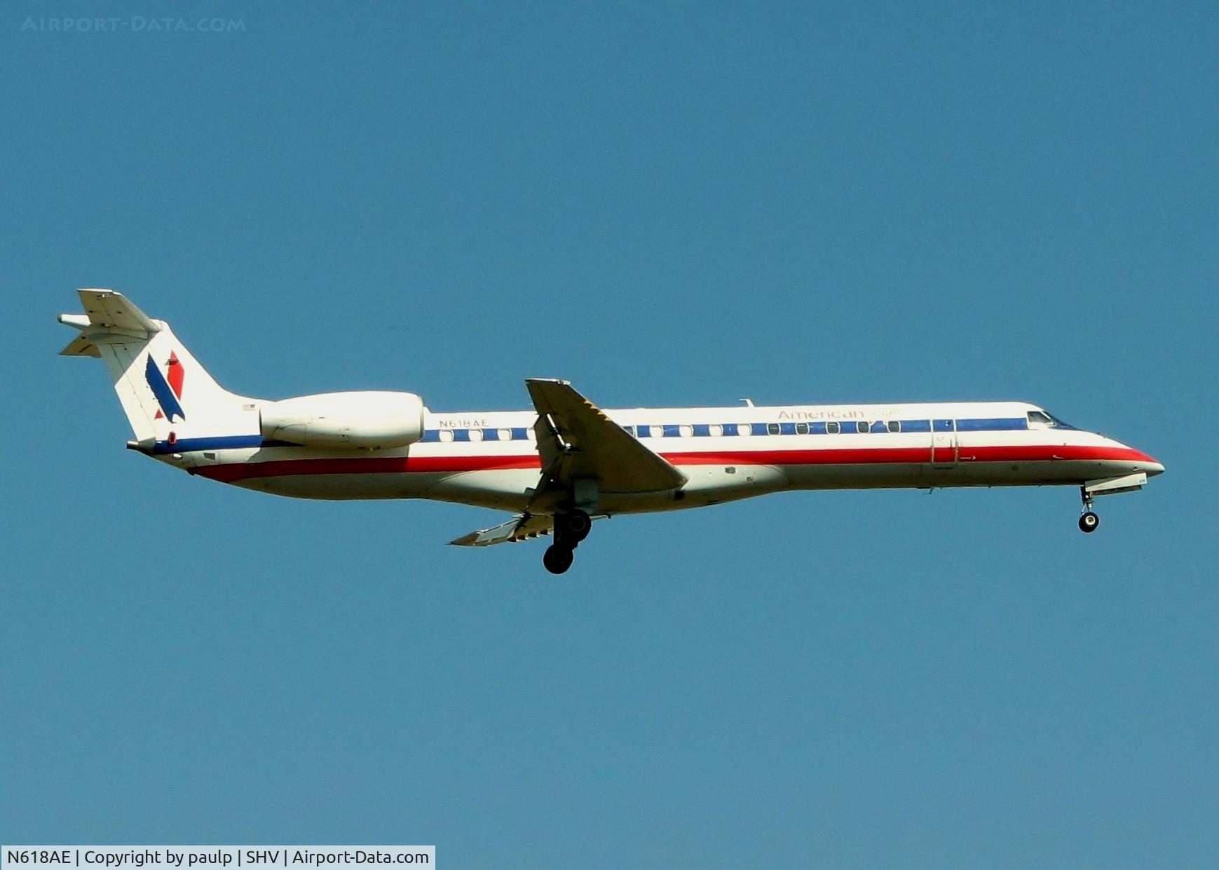 N618AE, 1998 Embraer ERJ-145LR (EMB-145LR) C/N 145097, Landing at Shreveport Regional.