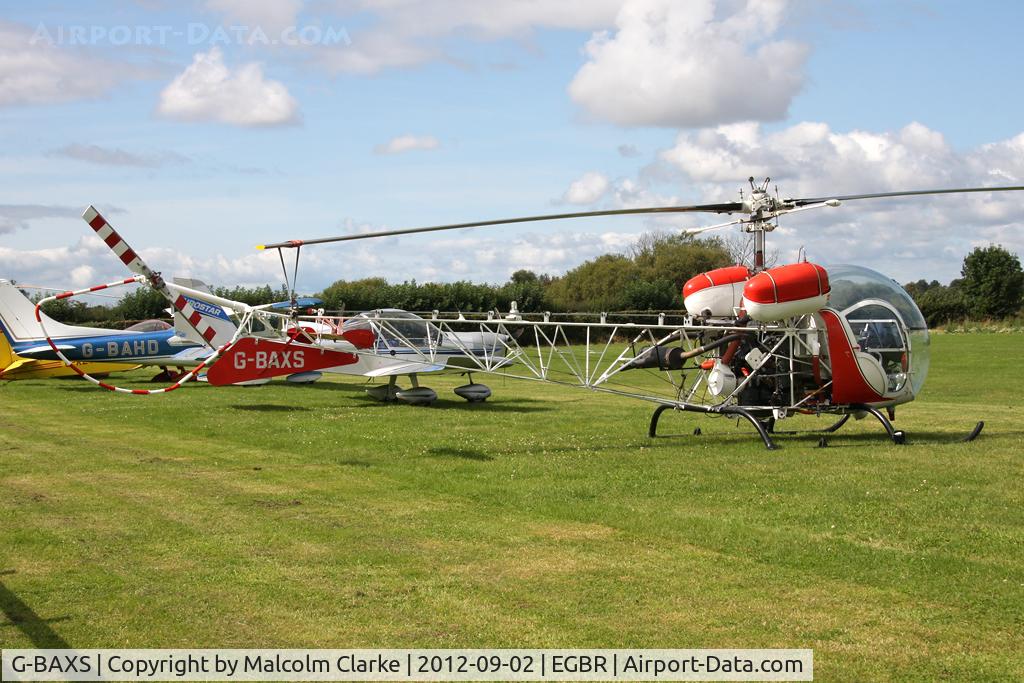 G-BAXS, 1969 Bell 47G-5 C/N 7908, Bell 47G-5 at The Real Aeroplane Club's Wings & Wheels weekend, Breighton Airfield, September 2012.