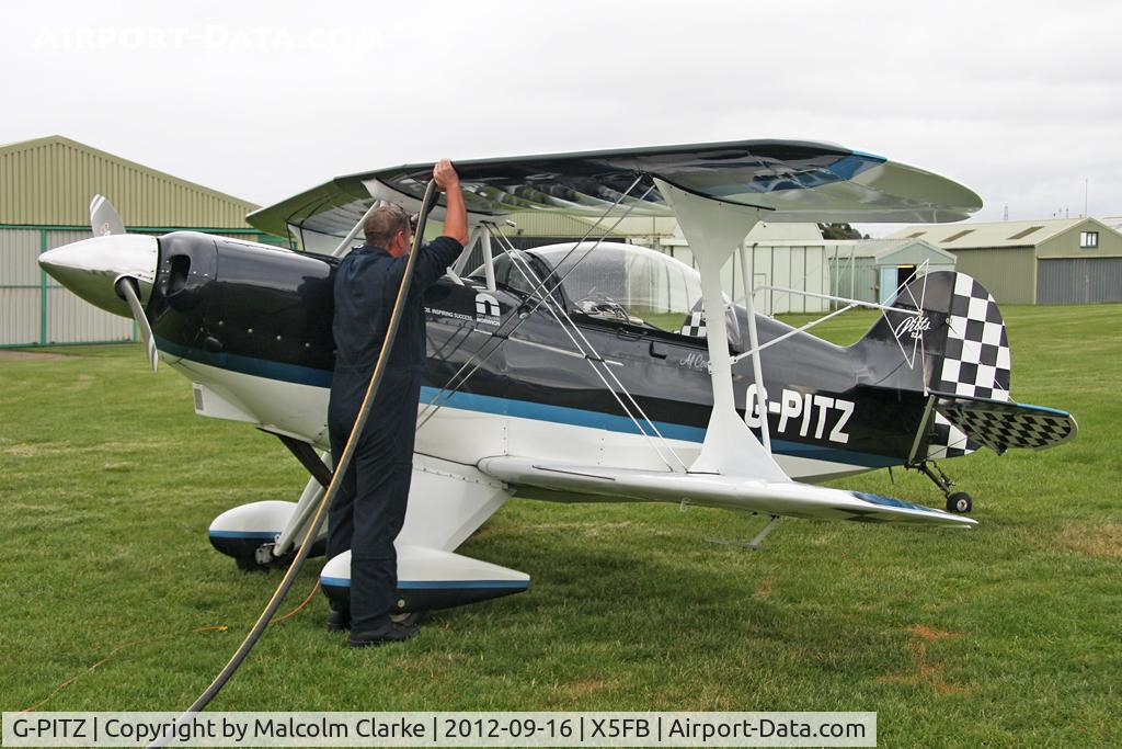 G-PITZ, 1983 Pitts S-2A Special C/N 100ER, Wildcat Aerobatics team member Pitts S-2A refuelling at Fishburn Airfield, September 2012.