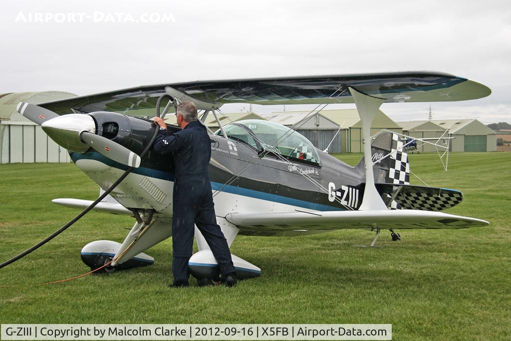 G-ZIII, 1988 Pitts S-2B Special C/N 5151, Wildcat Aerobatics team member Christen Pitts S-2B refuelling at Fishburn Airfield, September 2012.