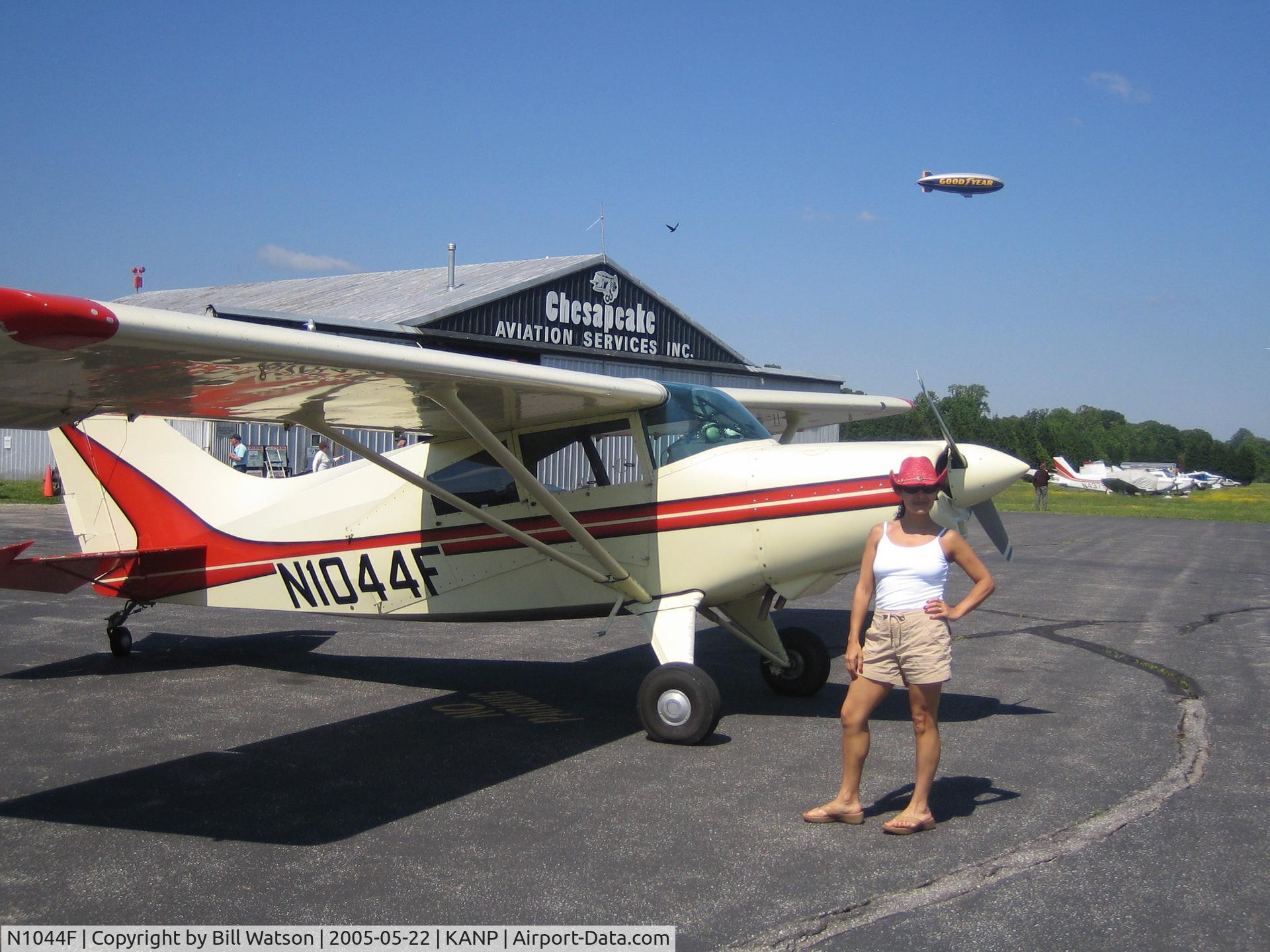N1044F, 1995 Maule MX-7-180A Sportplane C/N 20046C, Watching the Goodyear Blimp land next to airport in Annapolis